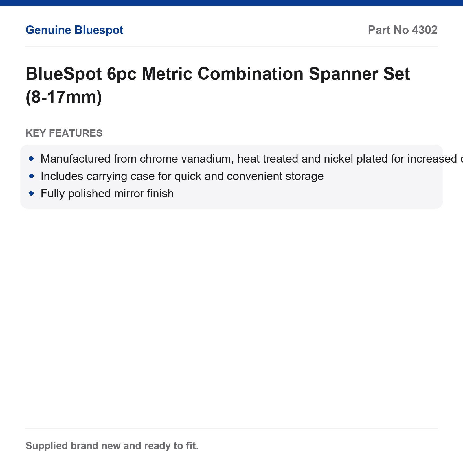 BlueSpot 6pc Metric Combination Spanner Set (8-17mm) - Image 3