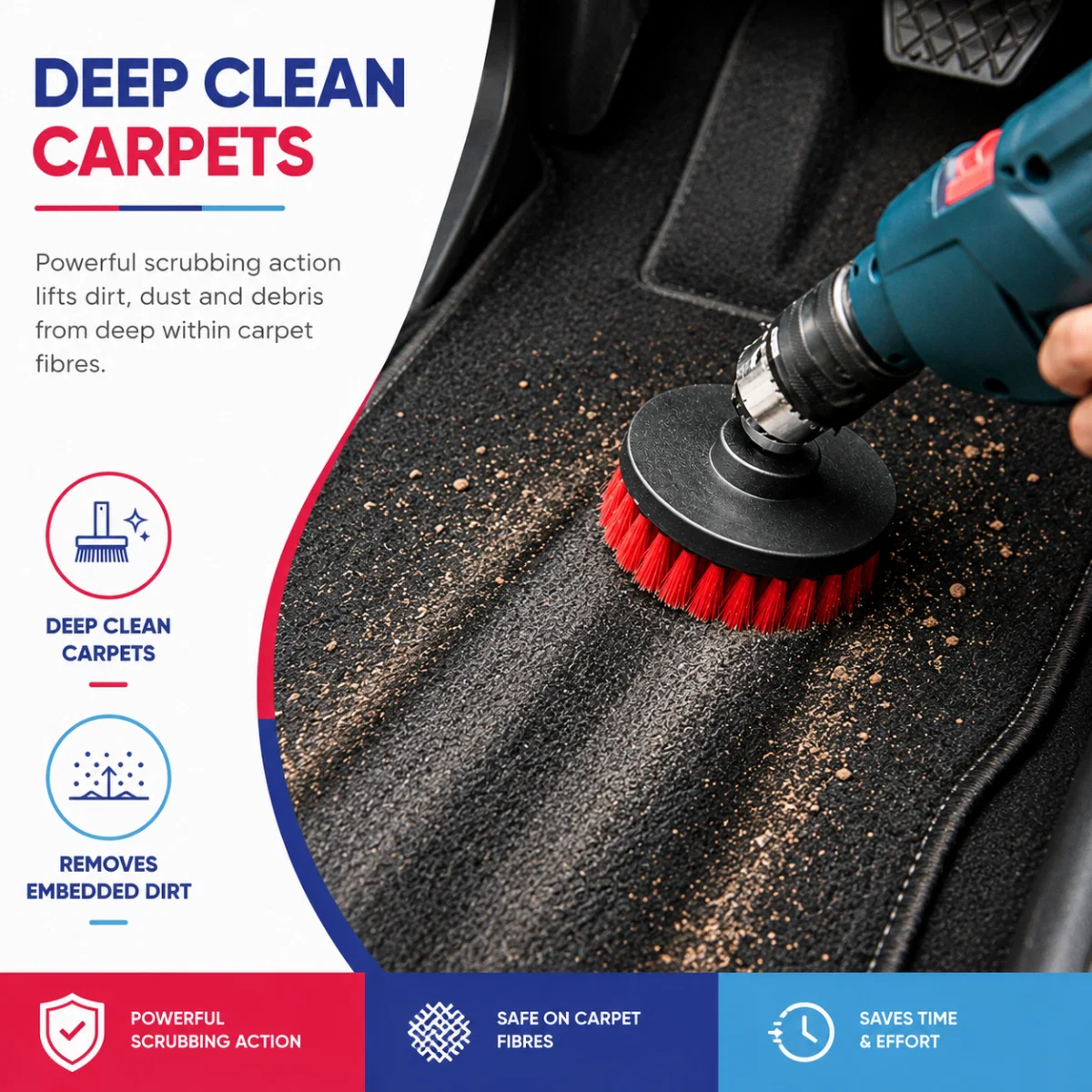 Streetwize 3 Piece Drill Brush Head Set Car Van Caravan Cleaning - Image 3