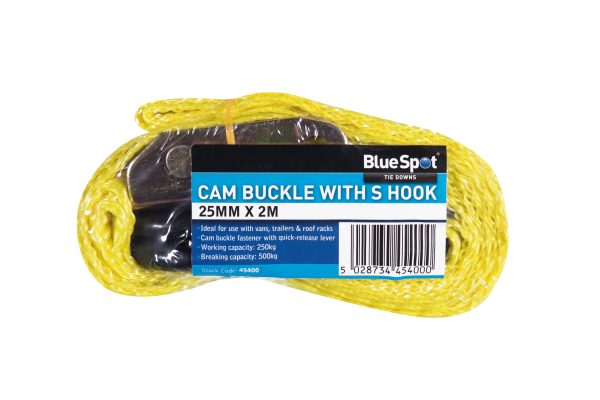BlueSpot Tie Down Strap S Hook Cam Buckle 25mm x 2m/6ft Cargo Trailer