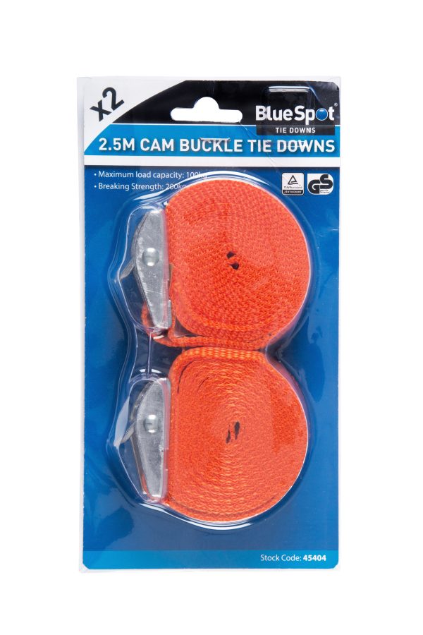 BlueSpot 2 Pack Cam Buckle Tie Down Straps 25mm x 2.5m 8ft