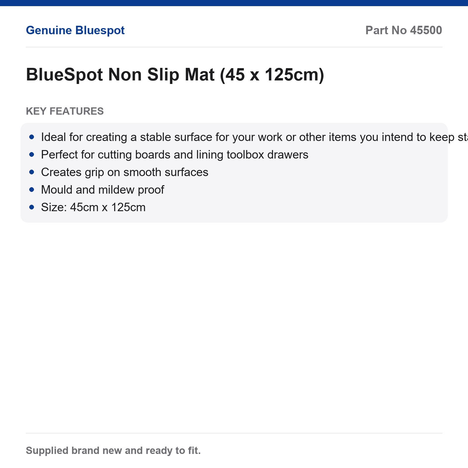 Blue Spot Non Slip Mat Toolbox Drawer Liner 45x125cm Mould Proof - Image 3
