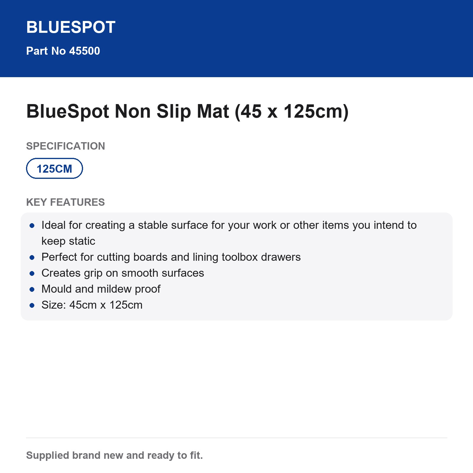 Blue Spot Non Slip Mat Toolbox Drawer Liner 45x125cm Mould Proof - Image 4