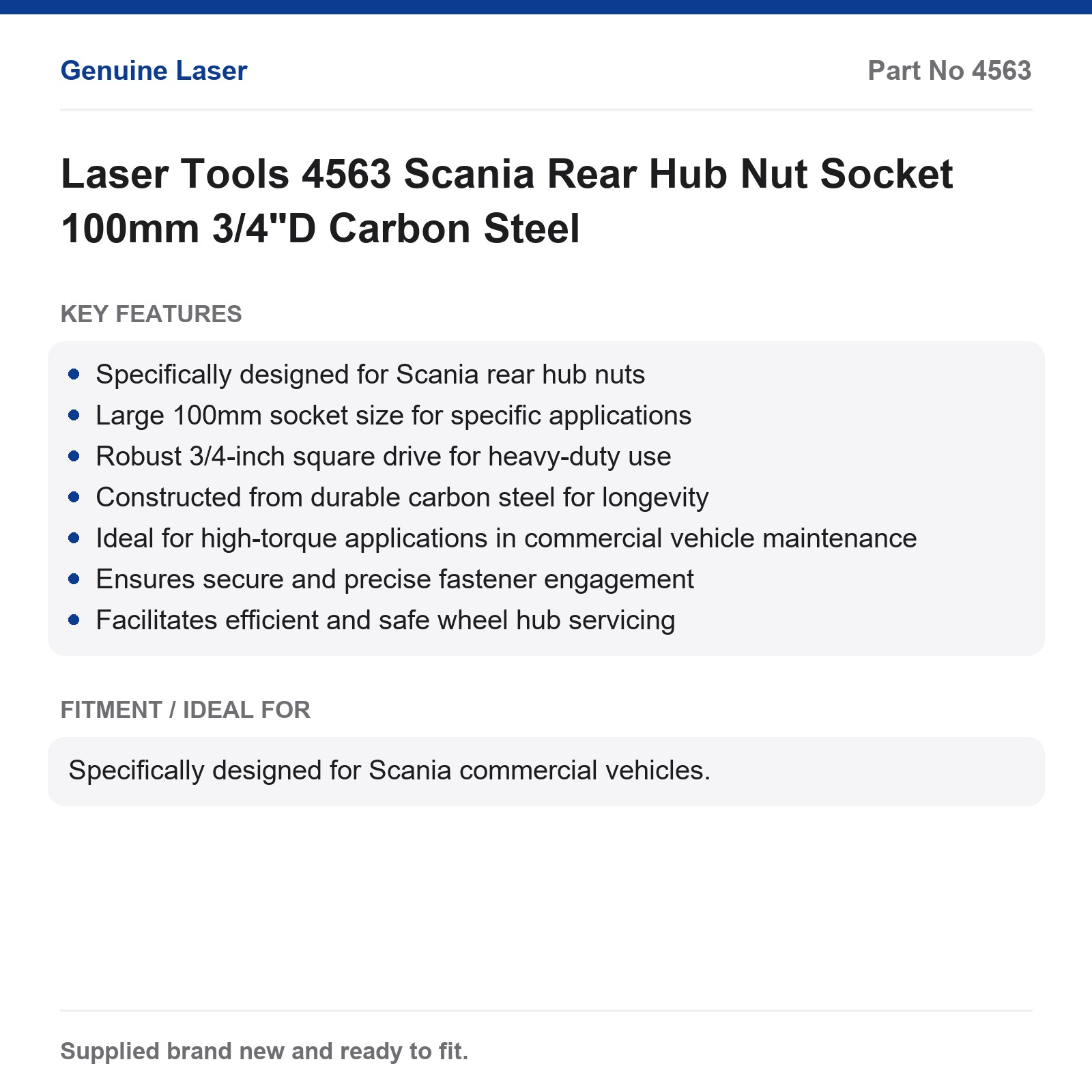 Scania Rear Hub Nut Socket 100mm 3/4"D Laser Tools 4563 Carbon Steel - Image 6