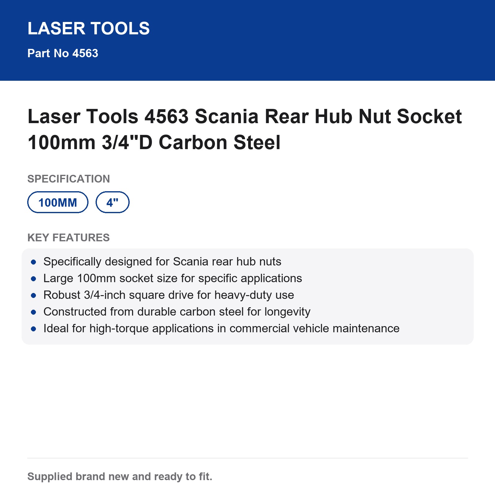 Scania Rear Hub Nut Socket 100mm 3/4"D Laser Tools 4563 Carbon Steel - Image 7