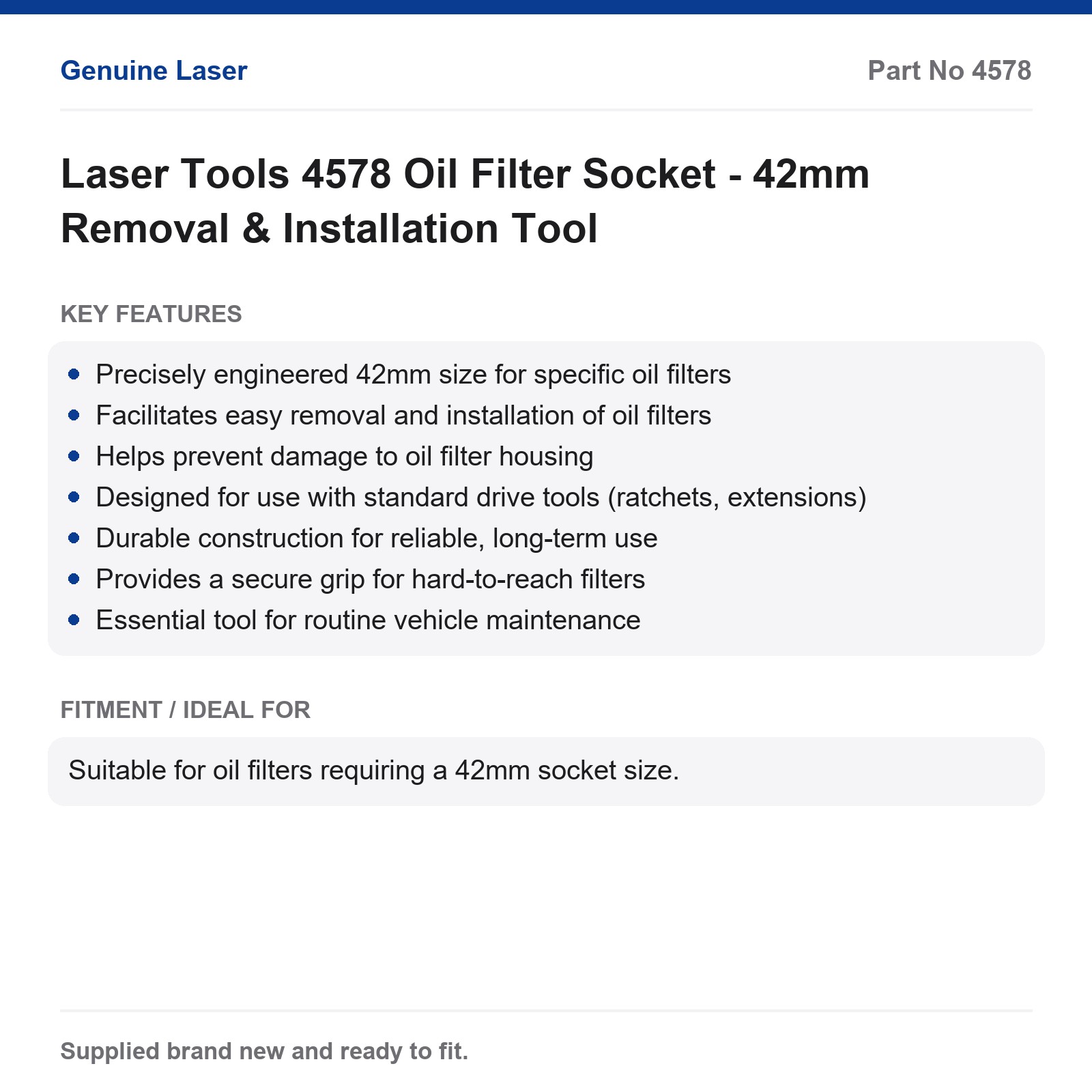 42mm Oil Filter Socket Tool Laser Tools 4578 - Image 7
