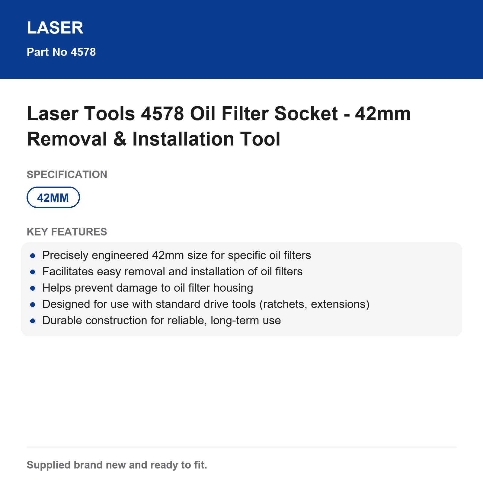 42mm Oil Filter Socket Tool Laser Tools 4578 - Image 8