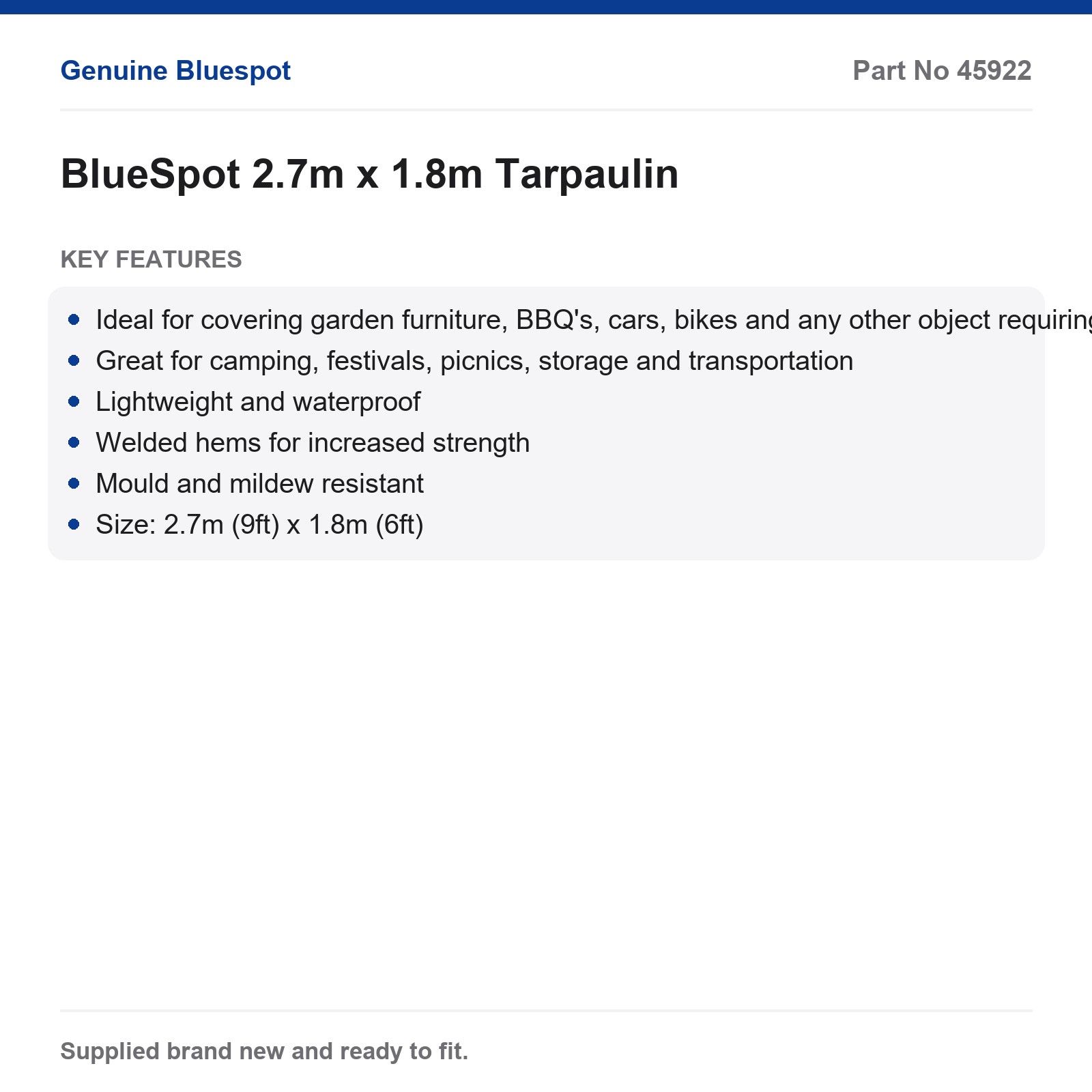 Bluespot 9x6ft Tarpaulin Waterproof Lightweight Mould Resistant Camping Garden - Image 2
