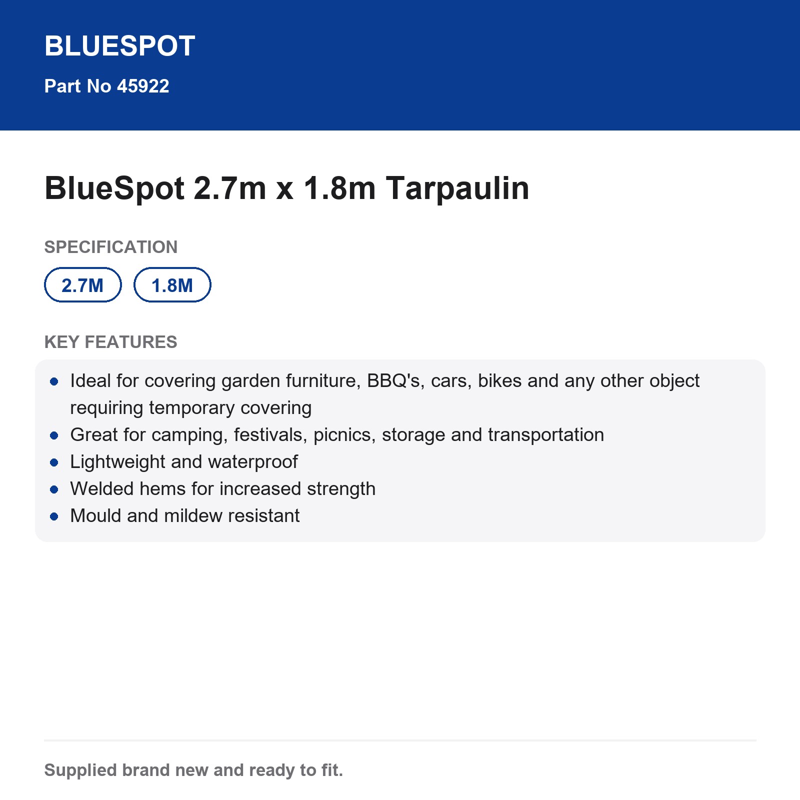 Bluespot 9x6ft Tarpaulin Waterproof Lightweight Mould Resistant Camping Garden - Image 3