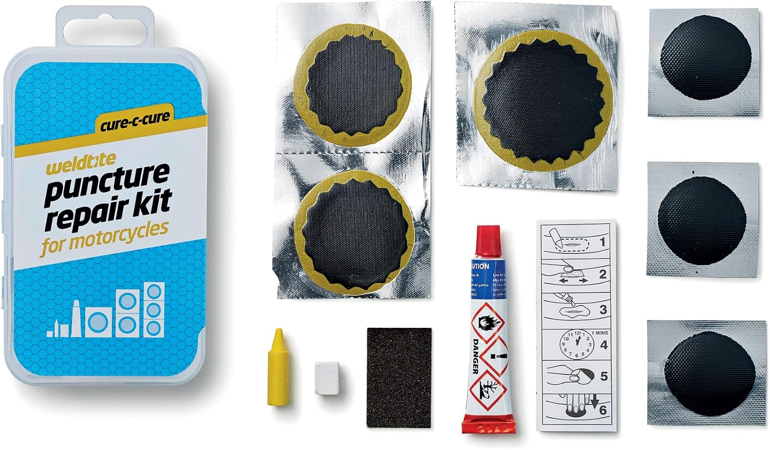 WELDTITE Motorcycle Puncture Repair Kit Flat Tyre Fix Emergency Roadside Compact