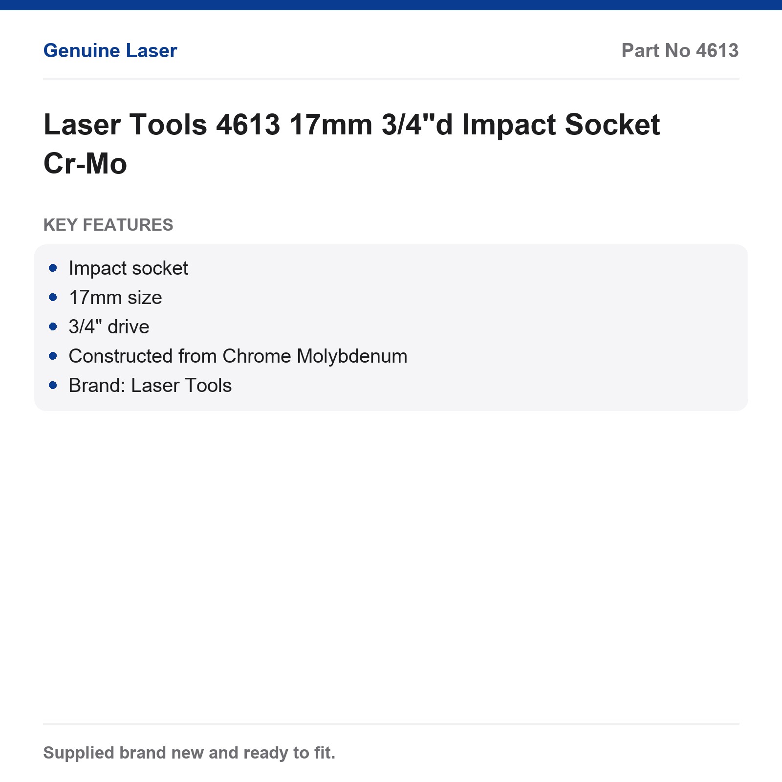 Laser Tools 4613 17mm 3/4" Drive Impact Socket Chrome Molybdenum - Image 4