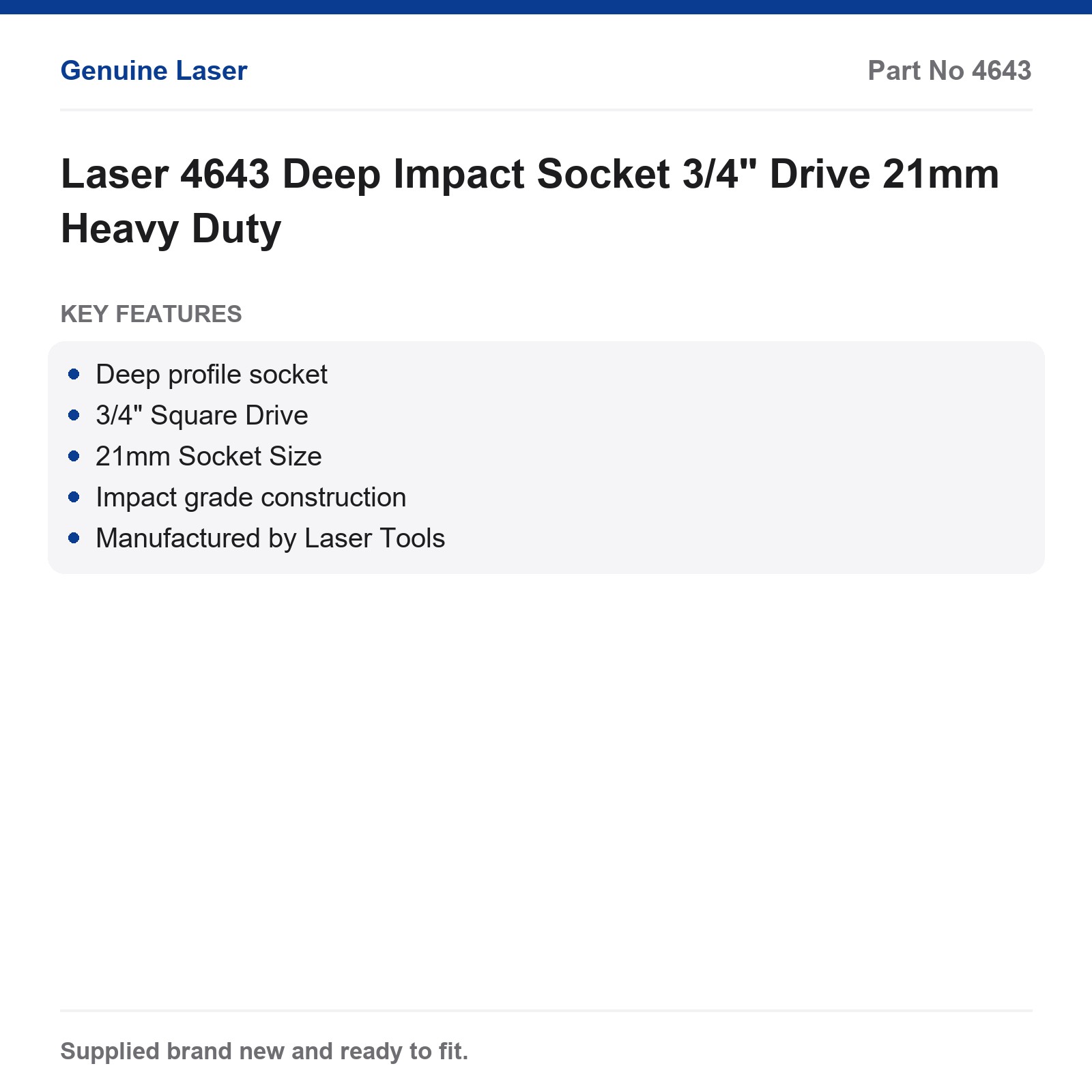Laser 4643 21mm Deep Impact Socket 3/4" Drive Heavy Duty - Image 5