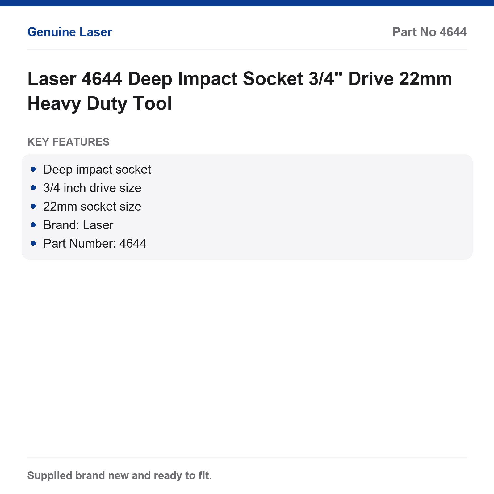 Laser 4644 Deep Impact Socket 3/4" Drive 22mm Heavy Duty - Image 5