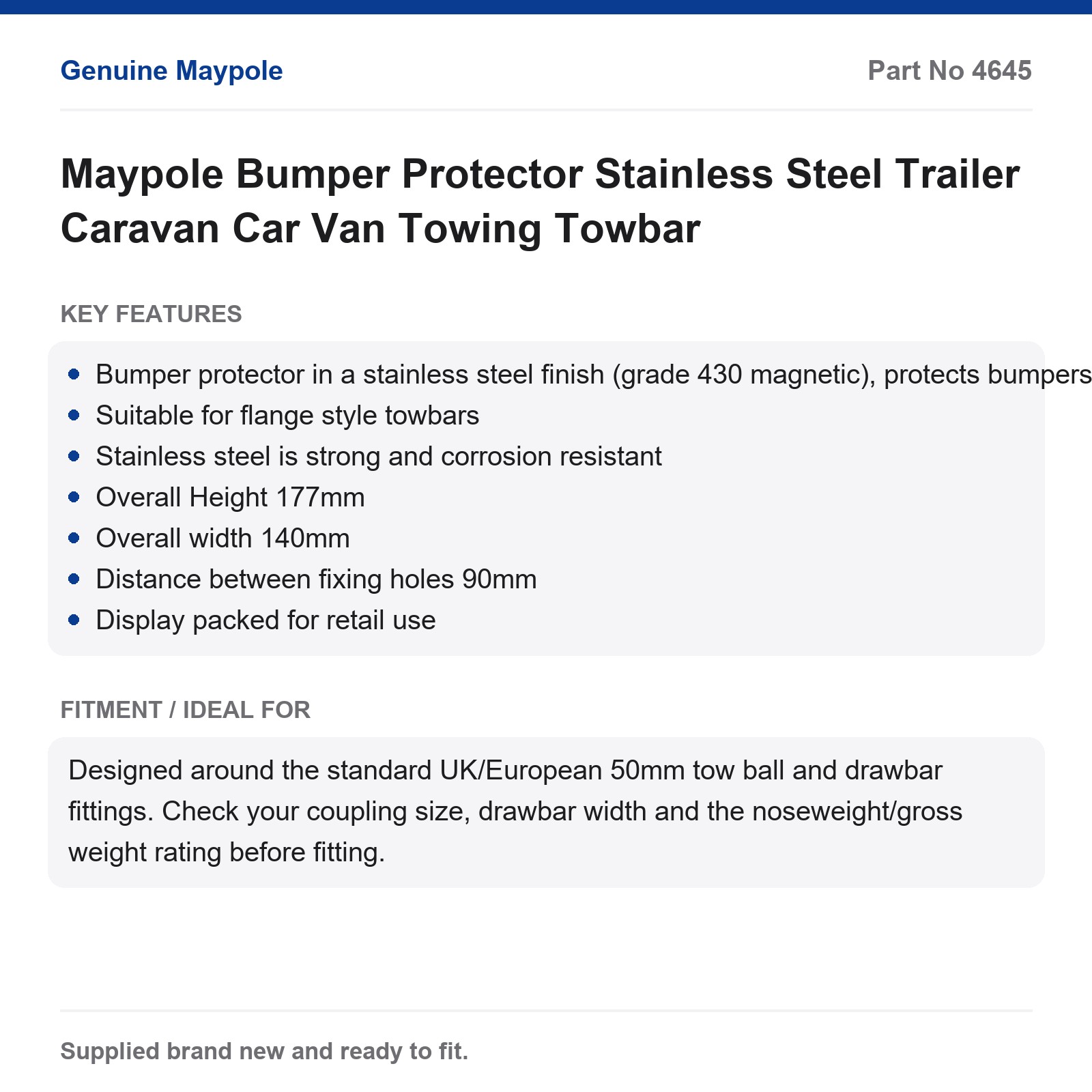 Maypole Stainless Steel Towbar Bumper Protector Trailer Caravan - Image 4