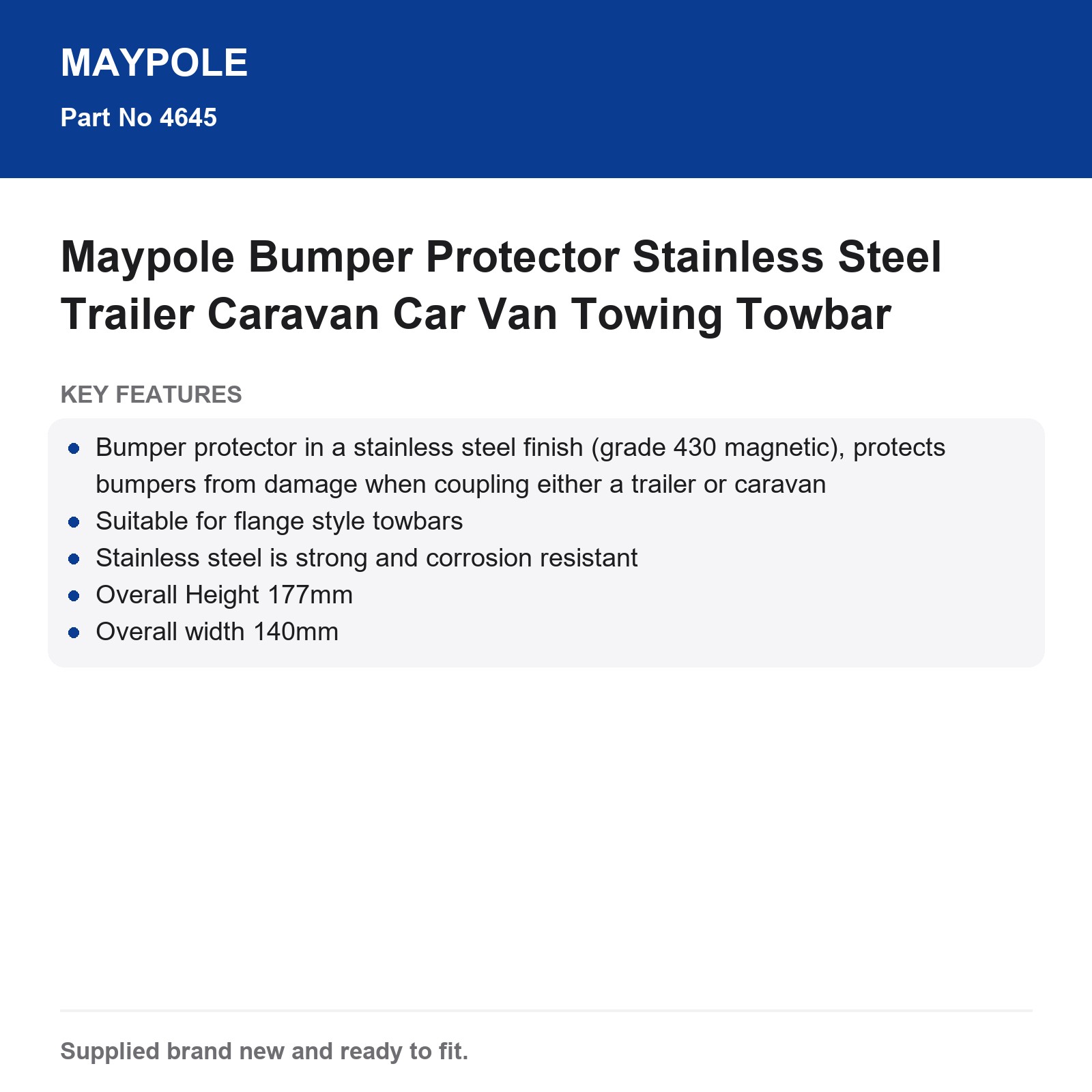Maypole Stainless Steel Towbar Bumper Protector Trailer Caravan - Image 5