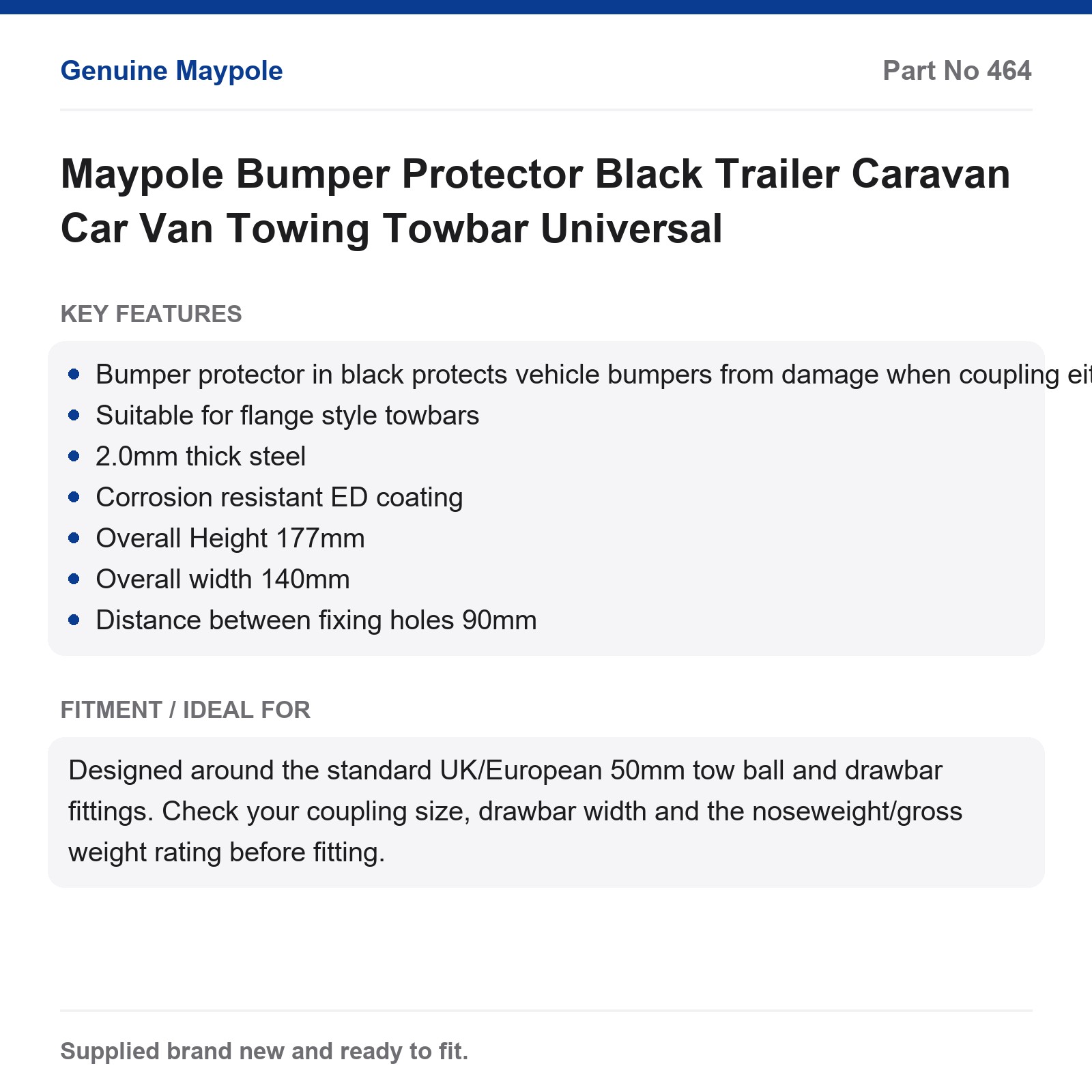 Maypole Bumper Protector Black Trailer Caravan Car Van Towing Towbar Universal - Image 4