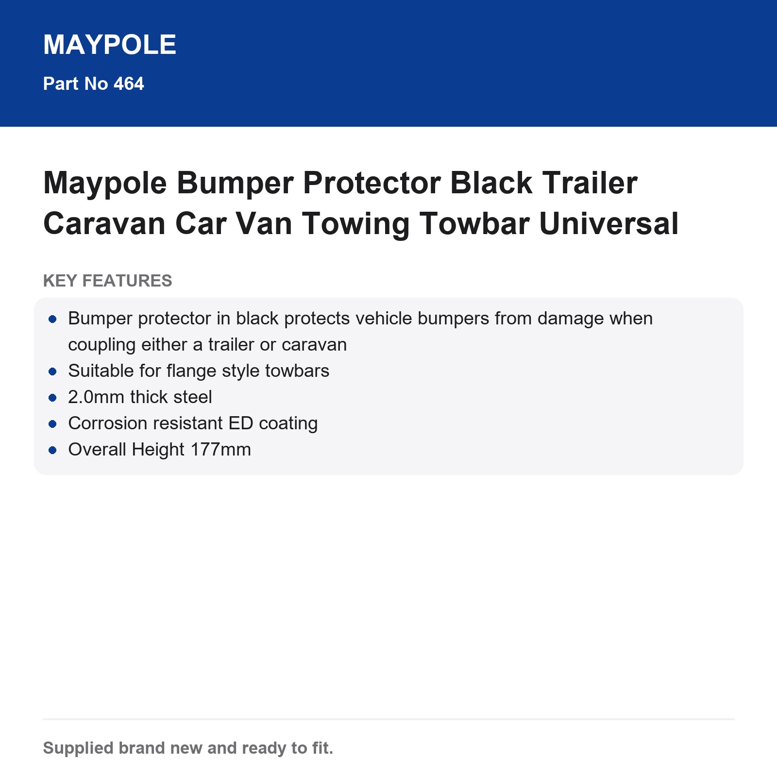 Maypole Bumper Protector Black Trailer Caravan Car Van Towing Towbar Universal - Image 5