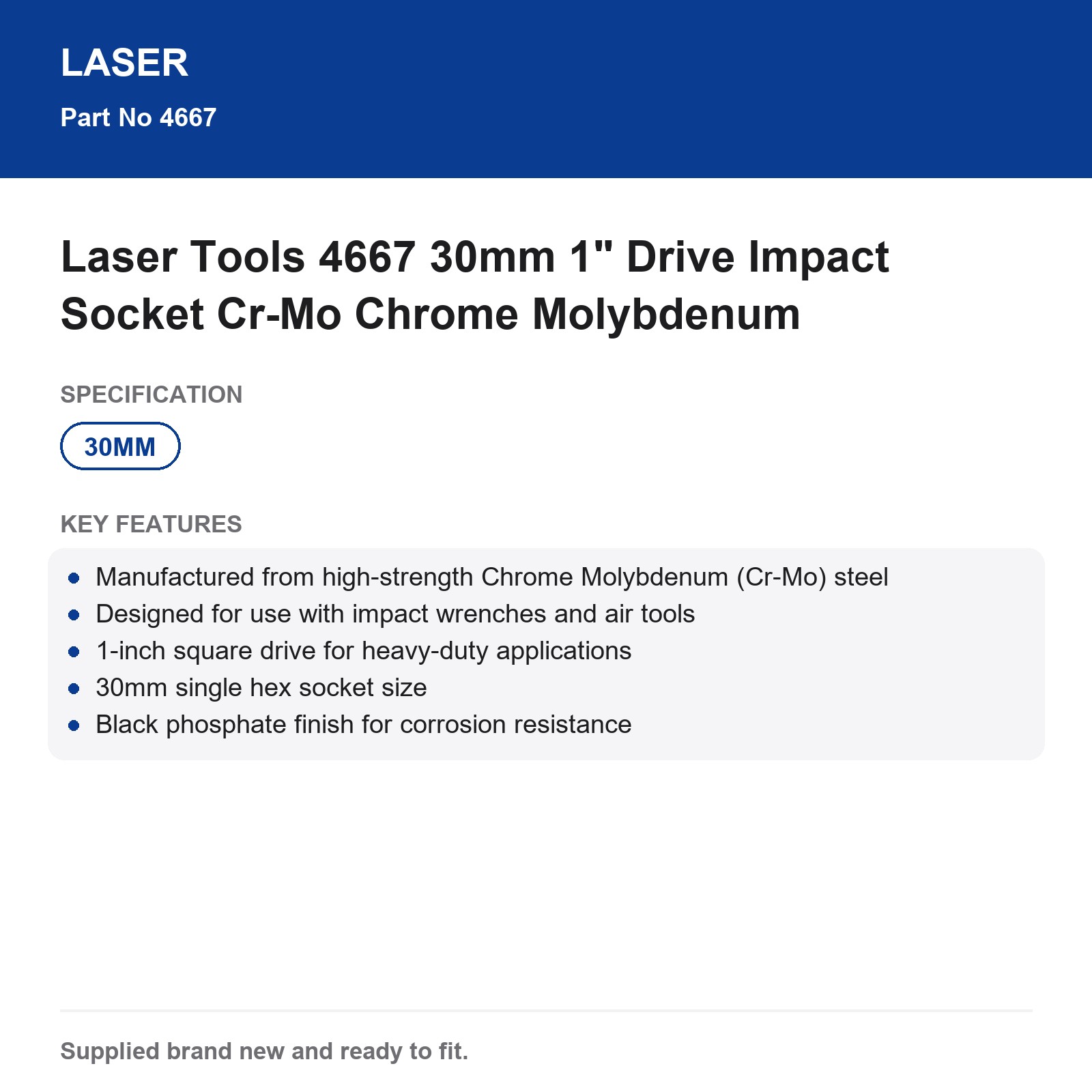 Laser Tools Impact Socket 30mm 1" Drive Cr-Mo 4667 - Image 6