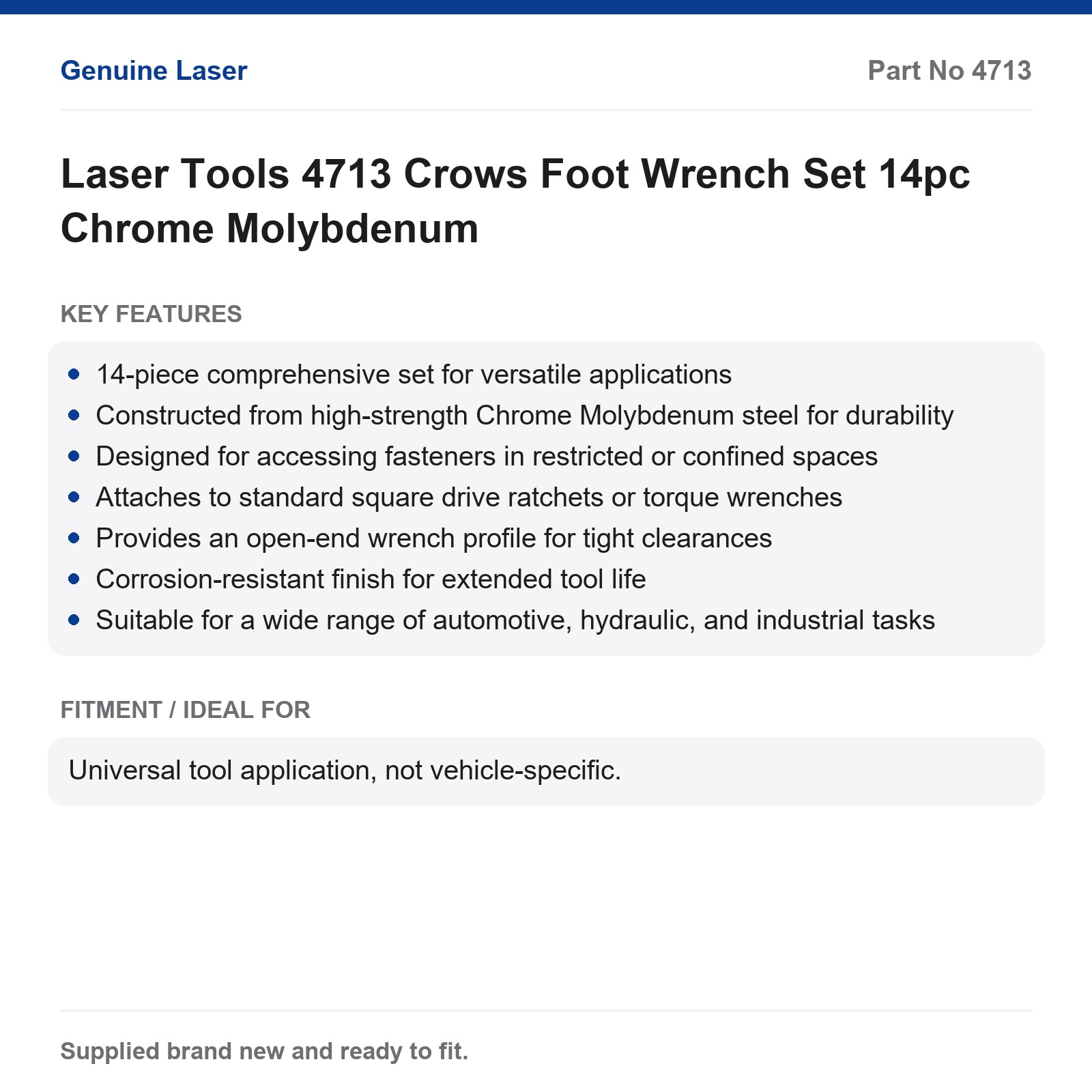 Laser Tools 4713 Crows Foot Wrench Set 14pc Chrome Molybdenum - Image 6
