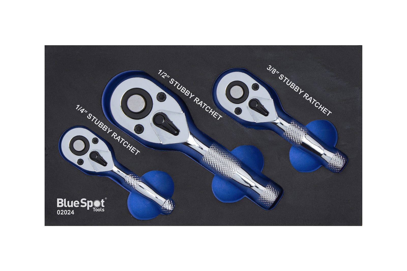 BlueSpot 3pc Stubby Ratchet Set In EVA Foam (1/4", 3/8", 1/2") - Image 2
