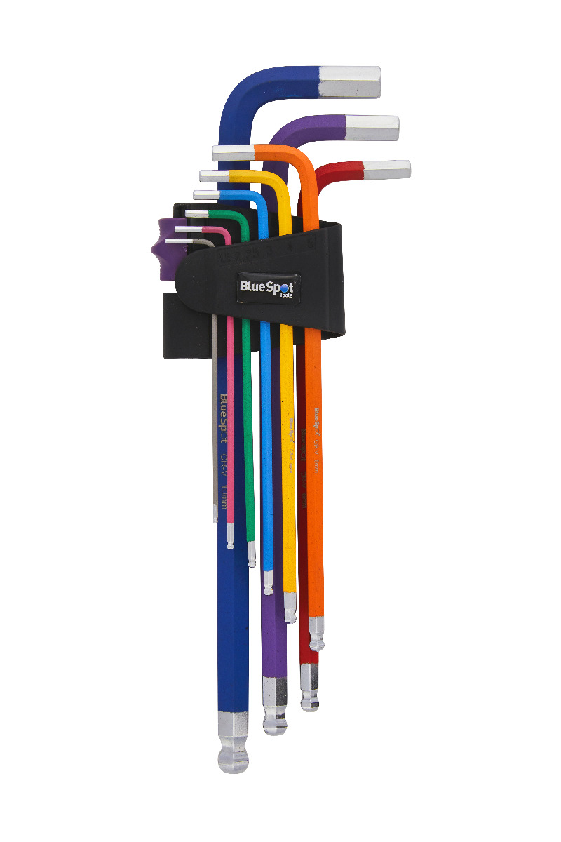BlueSpot 9pc Extra Long Ball End Colour Coded Hex Key Set 1.5-10mm - Image 2