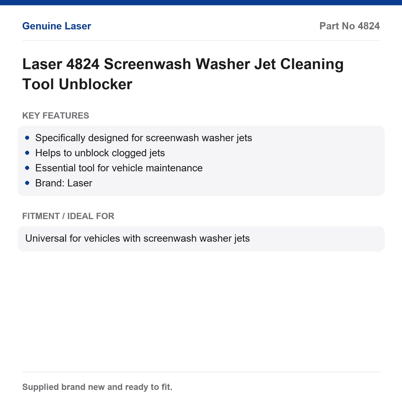 Laser 4824 Screenwash Washer Jet Unblocker Tool - Image 10