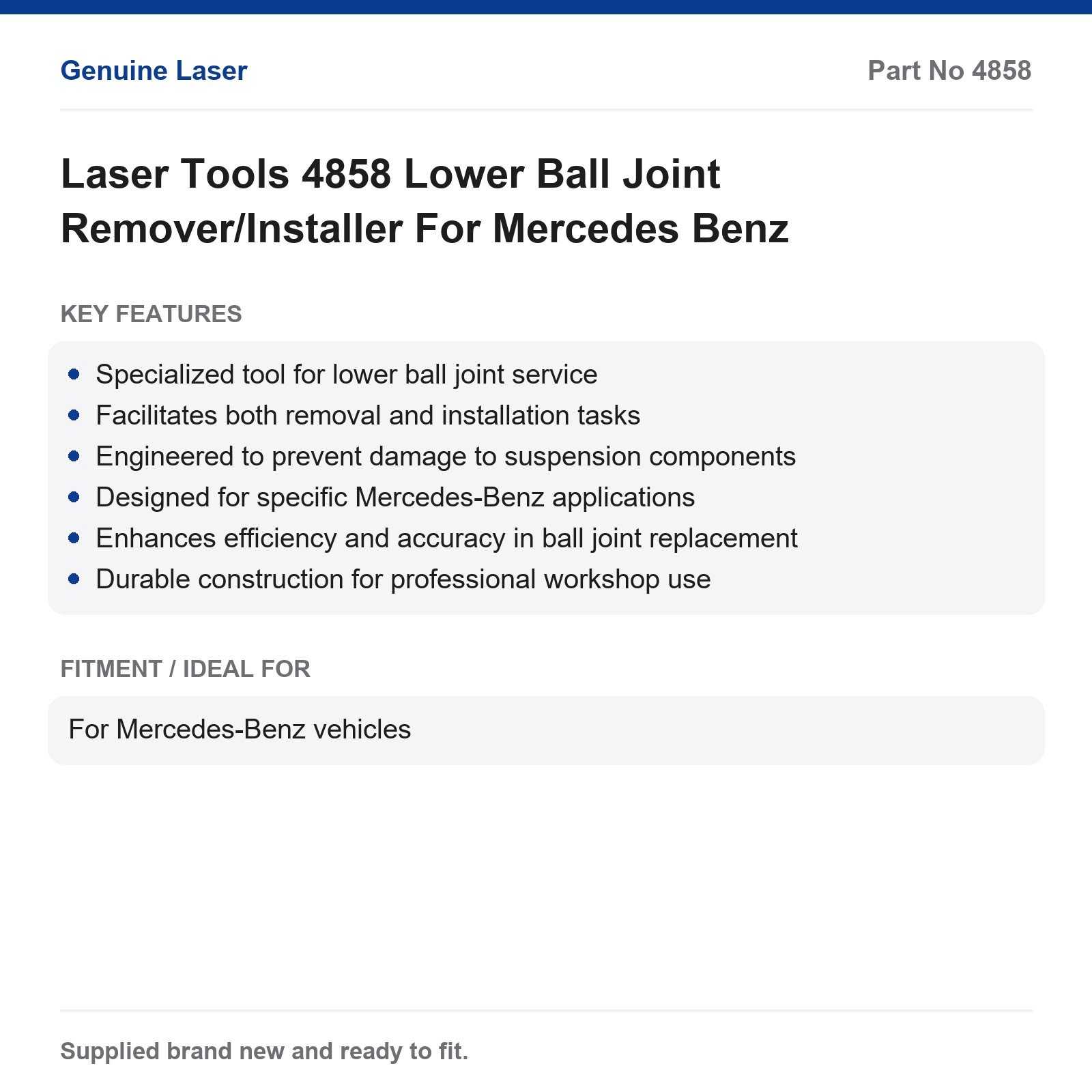 Mercedes Lower Ball Joint Tool Remover Installer Laser Tools 4858 - Image 7
