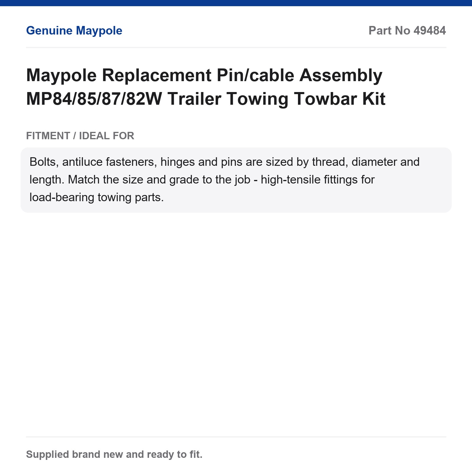 Maypole Replacement Pin/cable Assembly MP84/85/87/82W Trailer Towing Towbar - Image 4