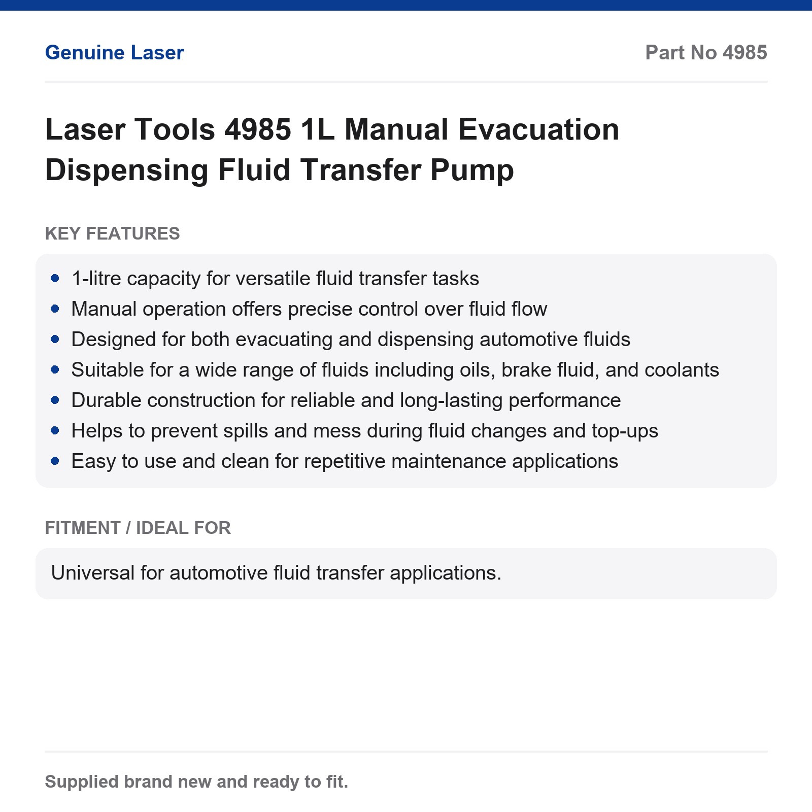 Laser Tools 4985 Manual 1L Fluid Transfer Pump Evacuate Dispense - Image 3
