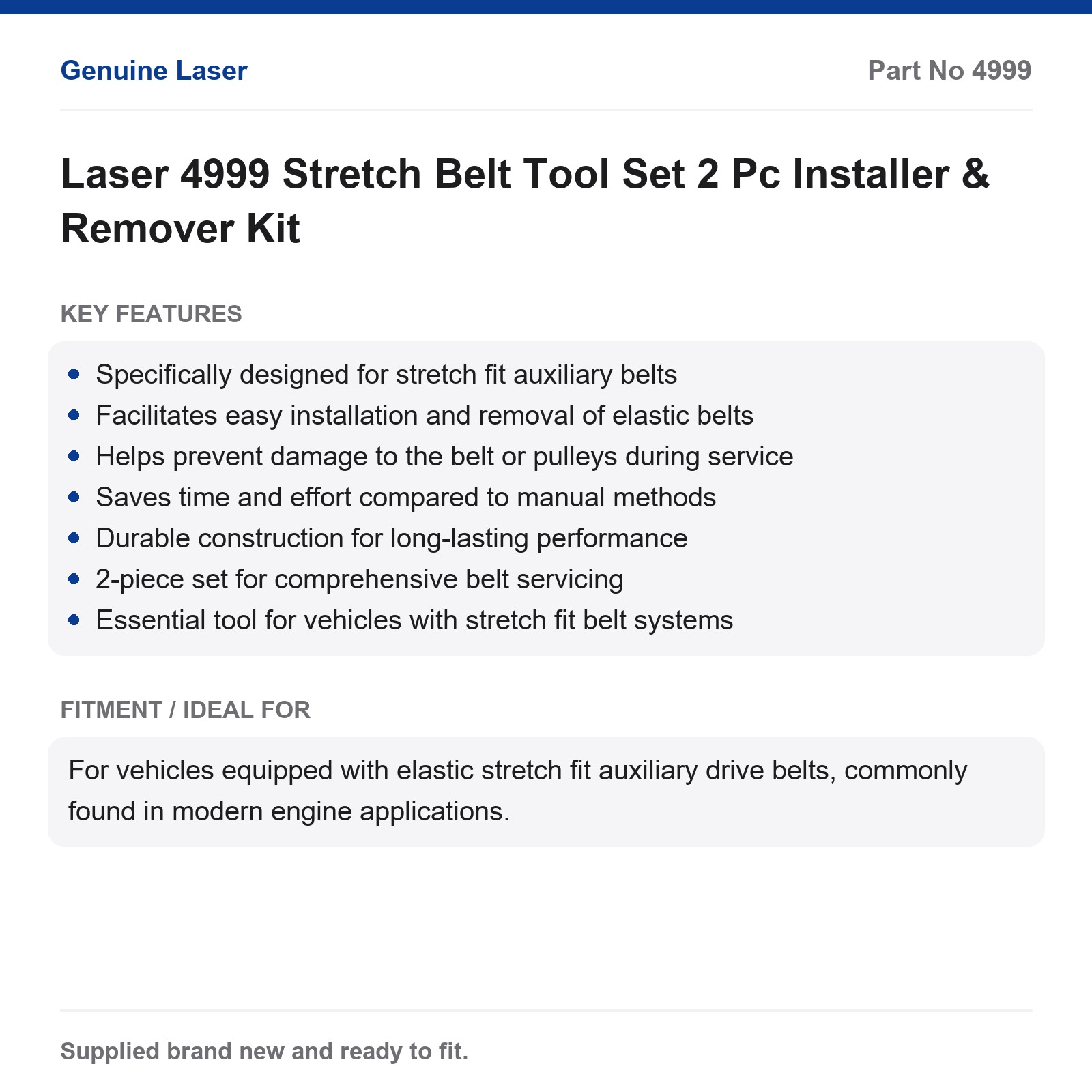 Laser 4999 Stretch Belt Tool Set 2 Pc Installer & Remover Kit - Image 4
