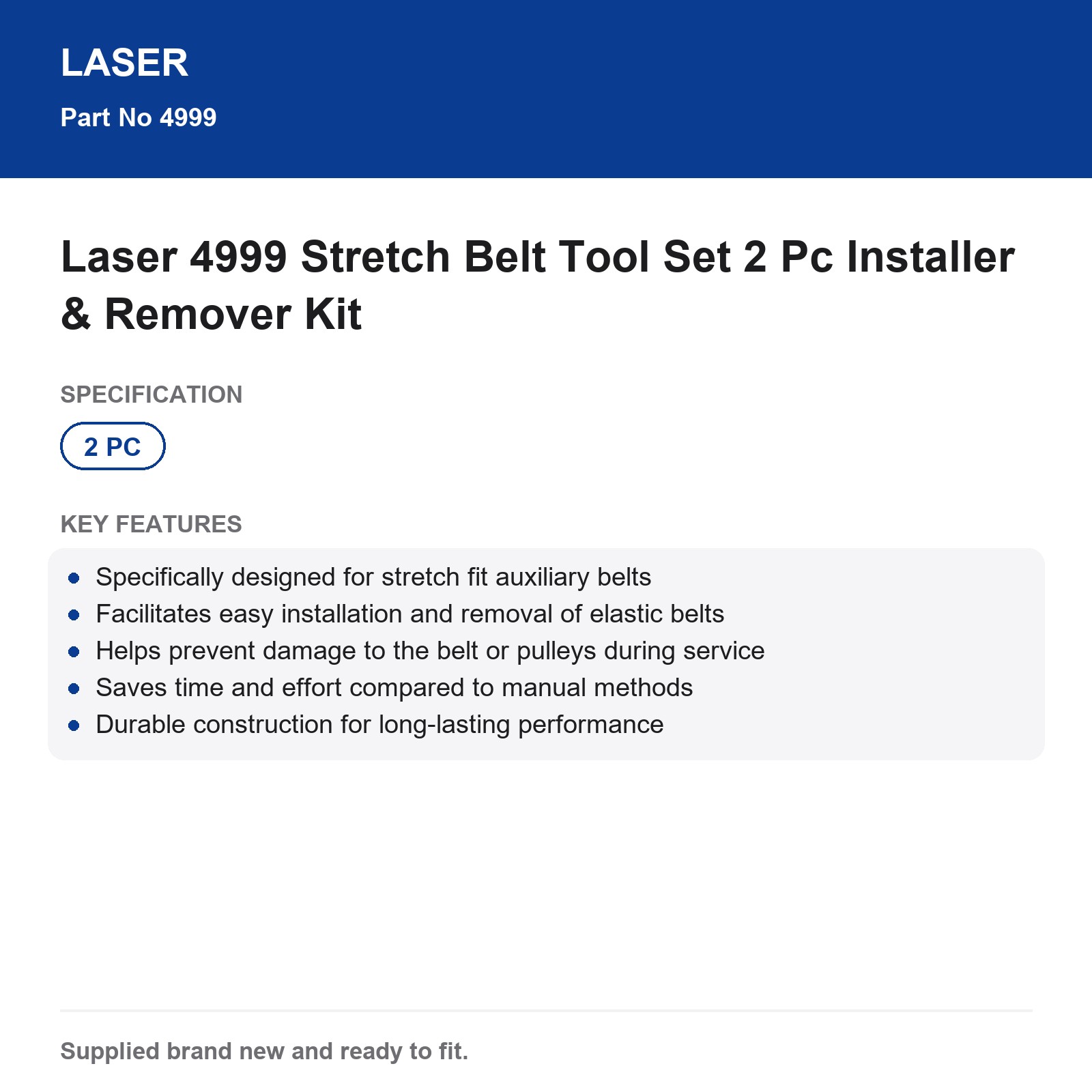 Laser 4999 Stretch Belt Tool Set 2 Pc Installer & Remover Kit - Image 5