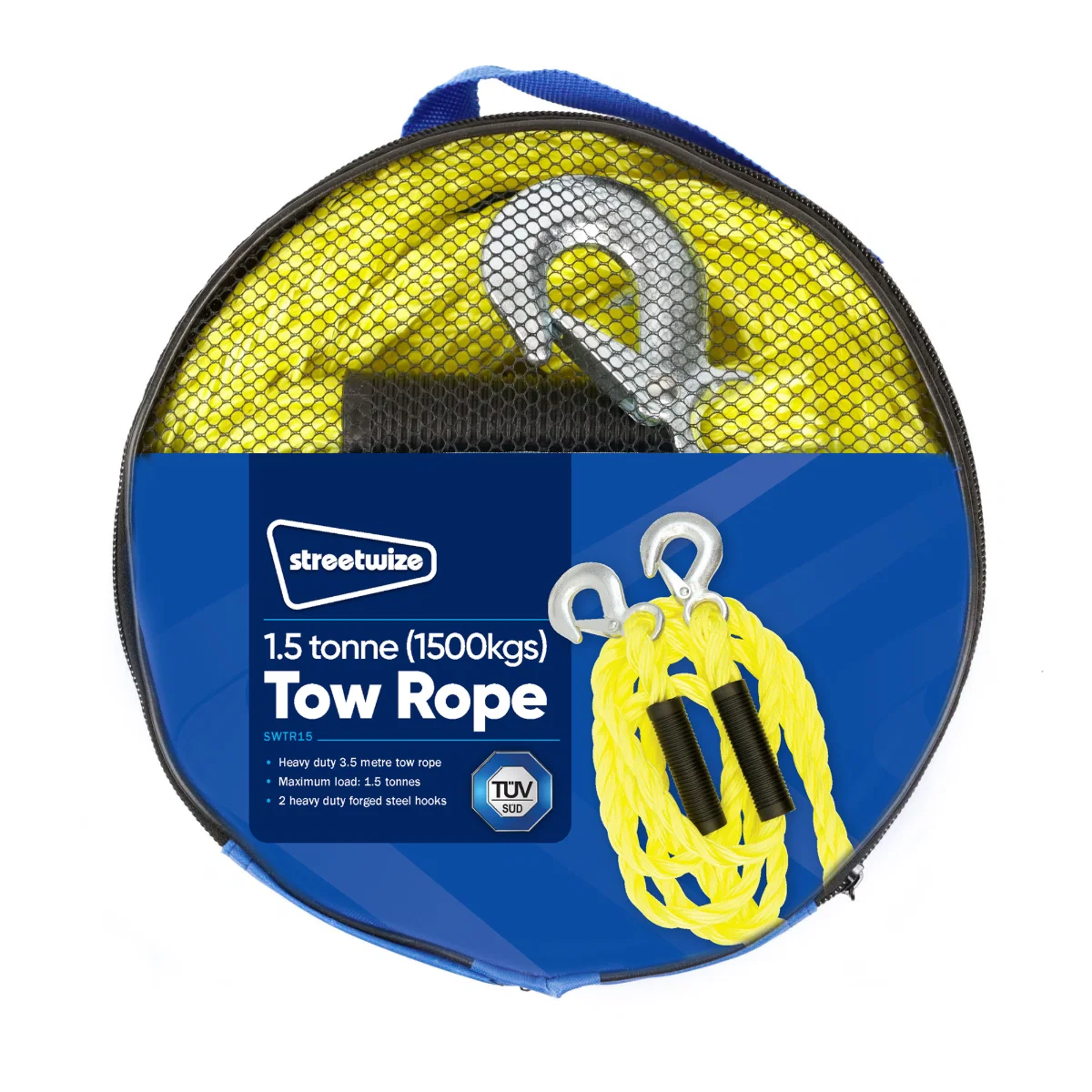 Streetwize Tow Rope 1.5 Tonne Recovery Breakdown Car Towing Braided Yellow - Image 3