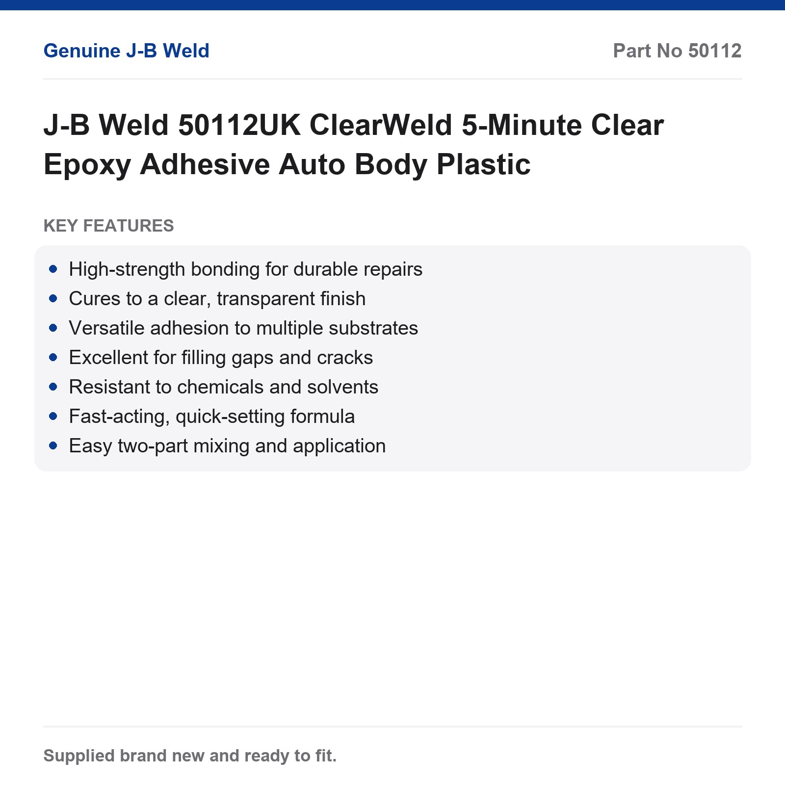 J-B Weld 50112UK ClearWeld 5-Minute Clear Epoxy Adhesive Auto Body Plastic - Image 2