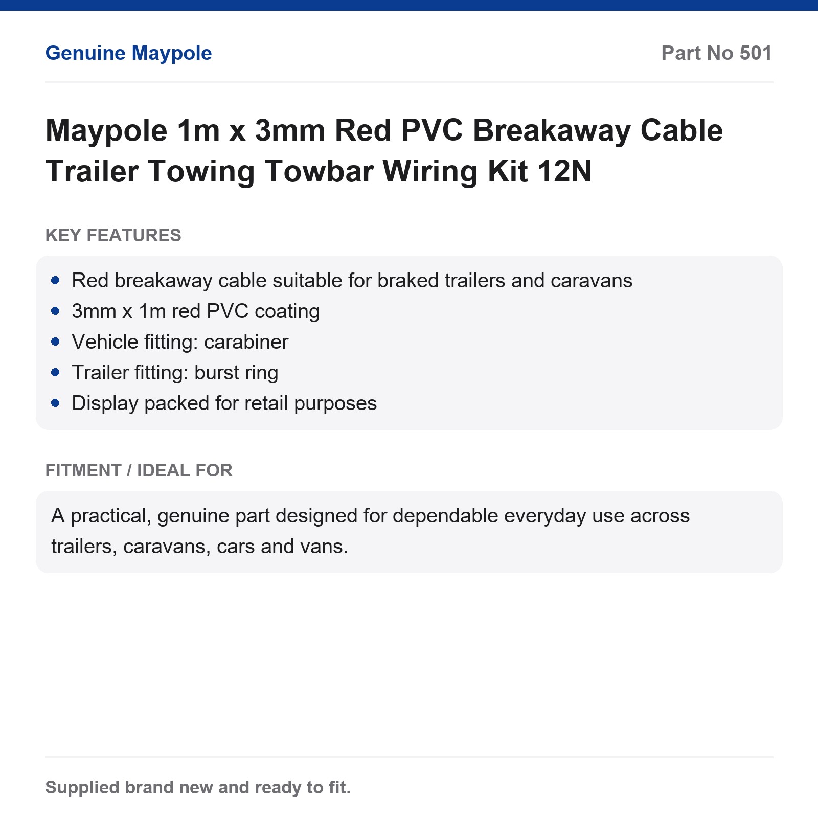 Breakaway Cable Maypole 1m x 3mm Red PVC Trailer Towing Towbar 12N - Image 5