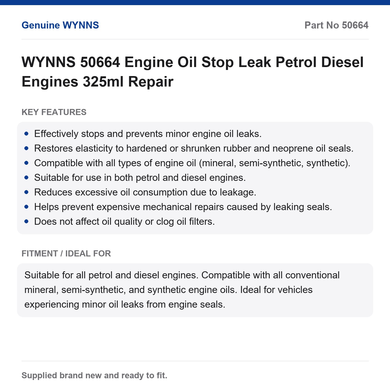 WYNNS 50664 Engine Oil Stop Leak Petrol Diesel Engines 325ml Repair - Image 4