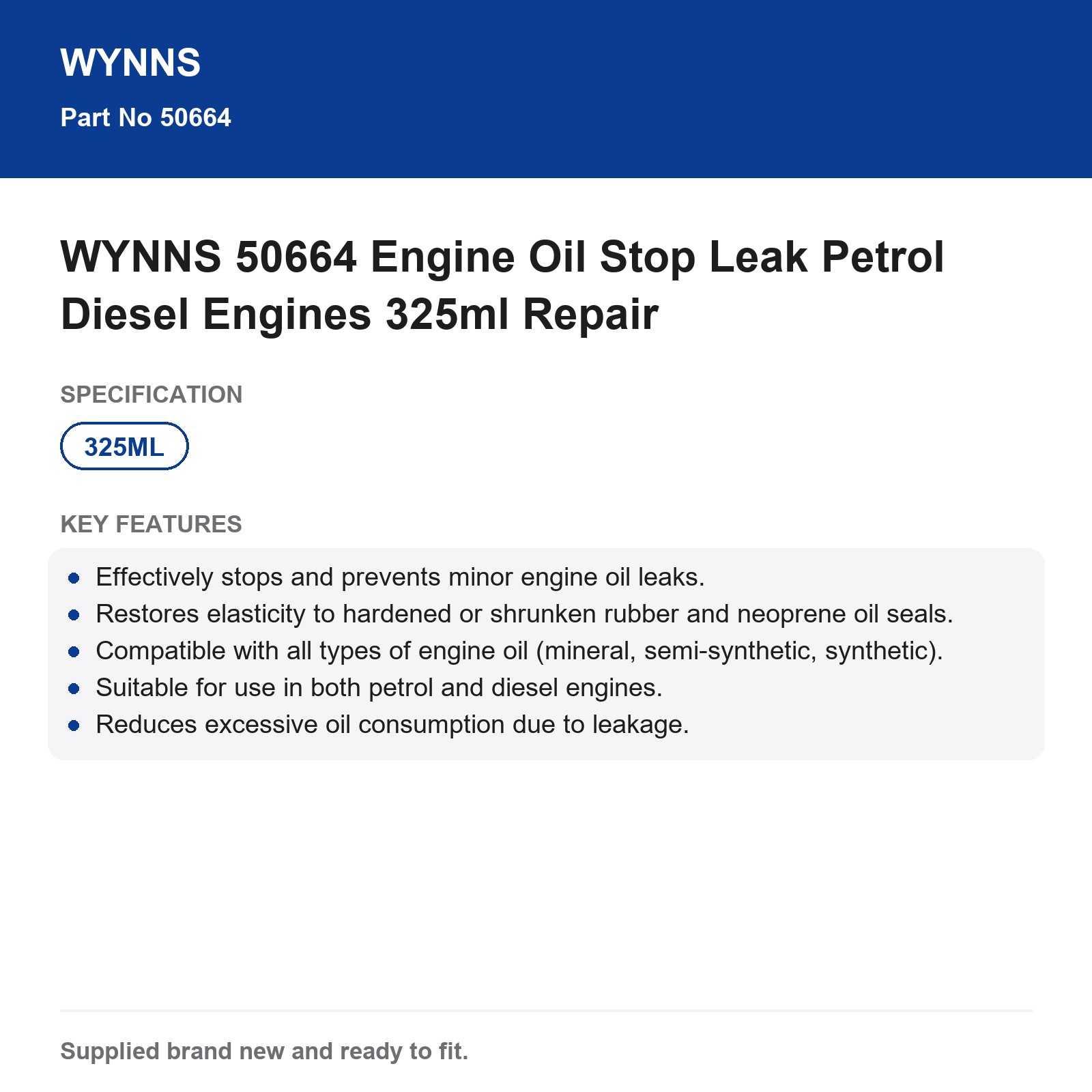 WYNNS 50664 Engine Oil Stop Leak Petrol Diesel Engines 325ml Repair - Image 5