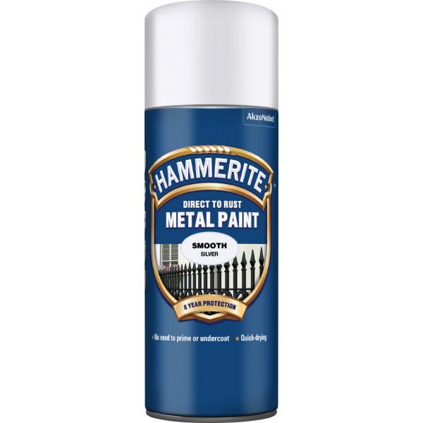 HAMMERITE Direct To Rust Metal Paint Smooth Silver 400ml No Primer