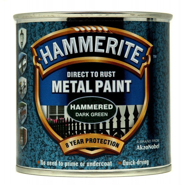 HAMMERITE Direct To Rust Metal Paint Hammered Dark Green 250ml - Image 2