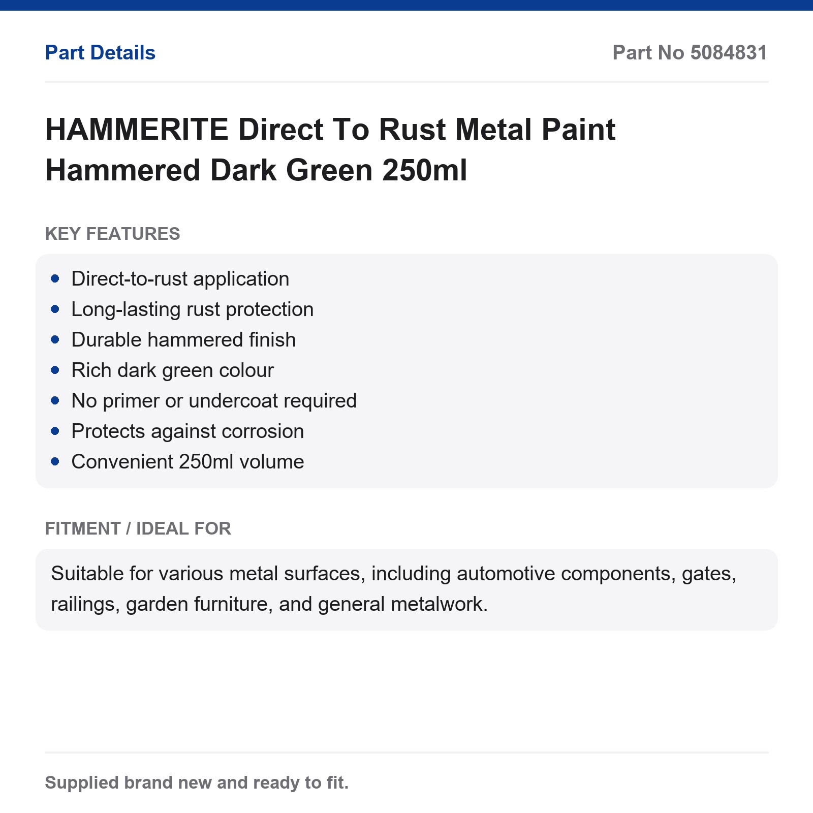 HAMMERITE Direct To Rust Metal Paint Hammered Dark Green 250ml - Image 3