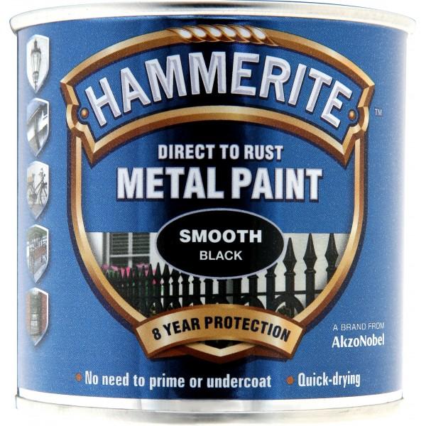 HAMMERITE Direct To Rust Metal Paint Smooth Black 250ml Anti-Rust Coating