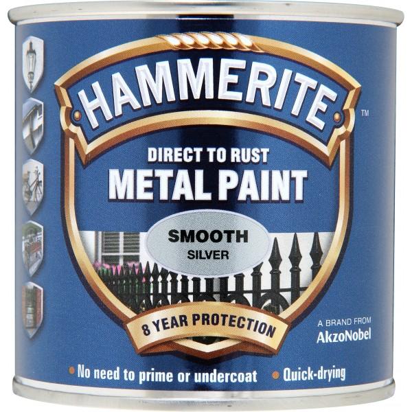 HAMMERITE Direct To Rust Metal Paint Smooth Silver 250ml No Primer
