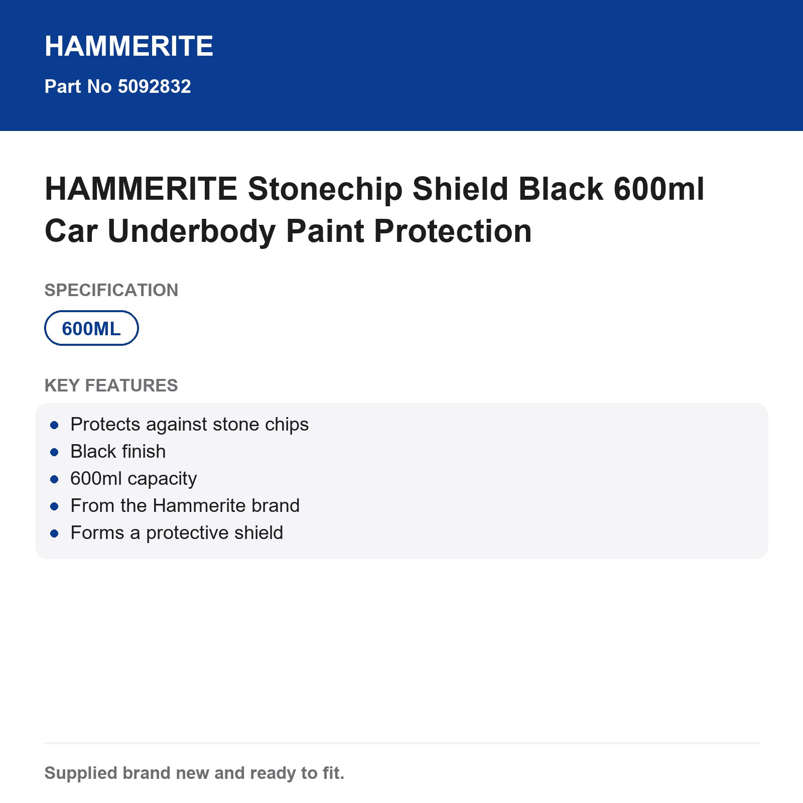 HAMMERITE Underseal Stonechip Shield Black 600ml Underbody Paint - Image 4