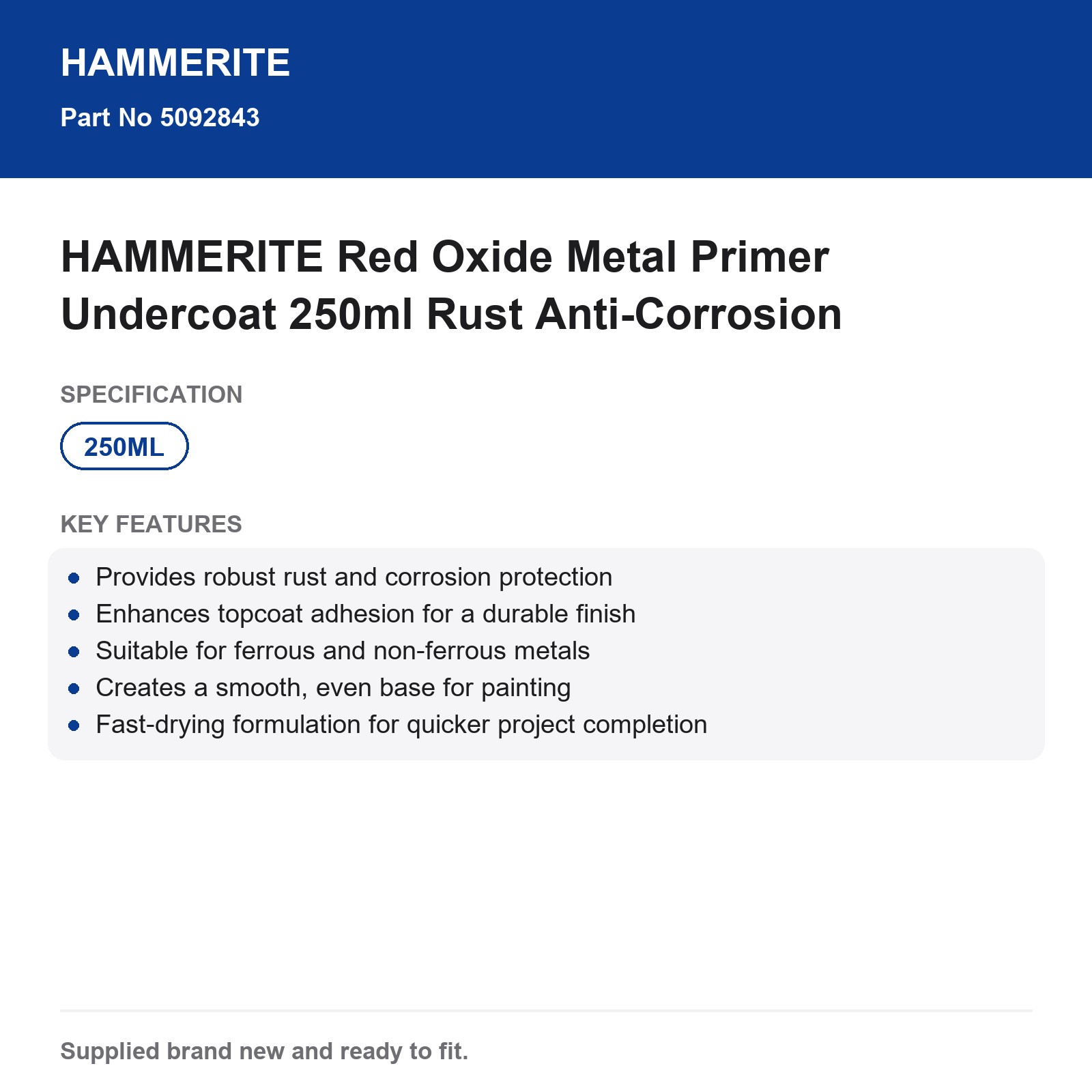 HAMMERITE Red Oxide Metal Primer 250ml Rust Protection - Image 4