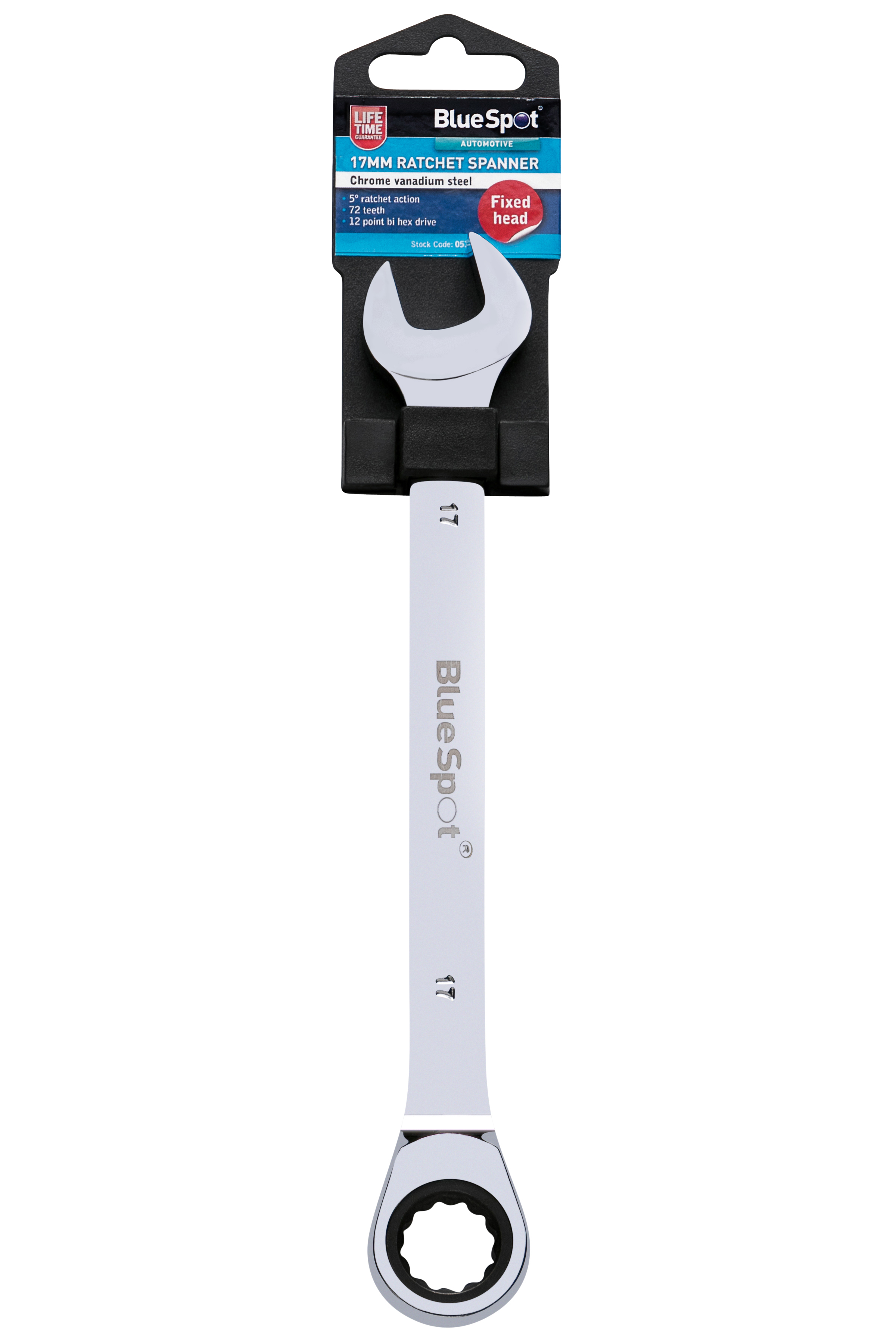 BlueSpot 17mm Ratchet Spanner Bi Hex 72T Carbon Steel CrV Mirror