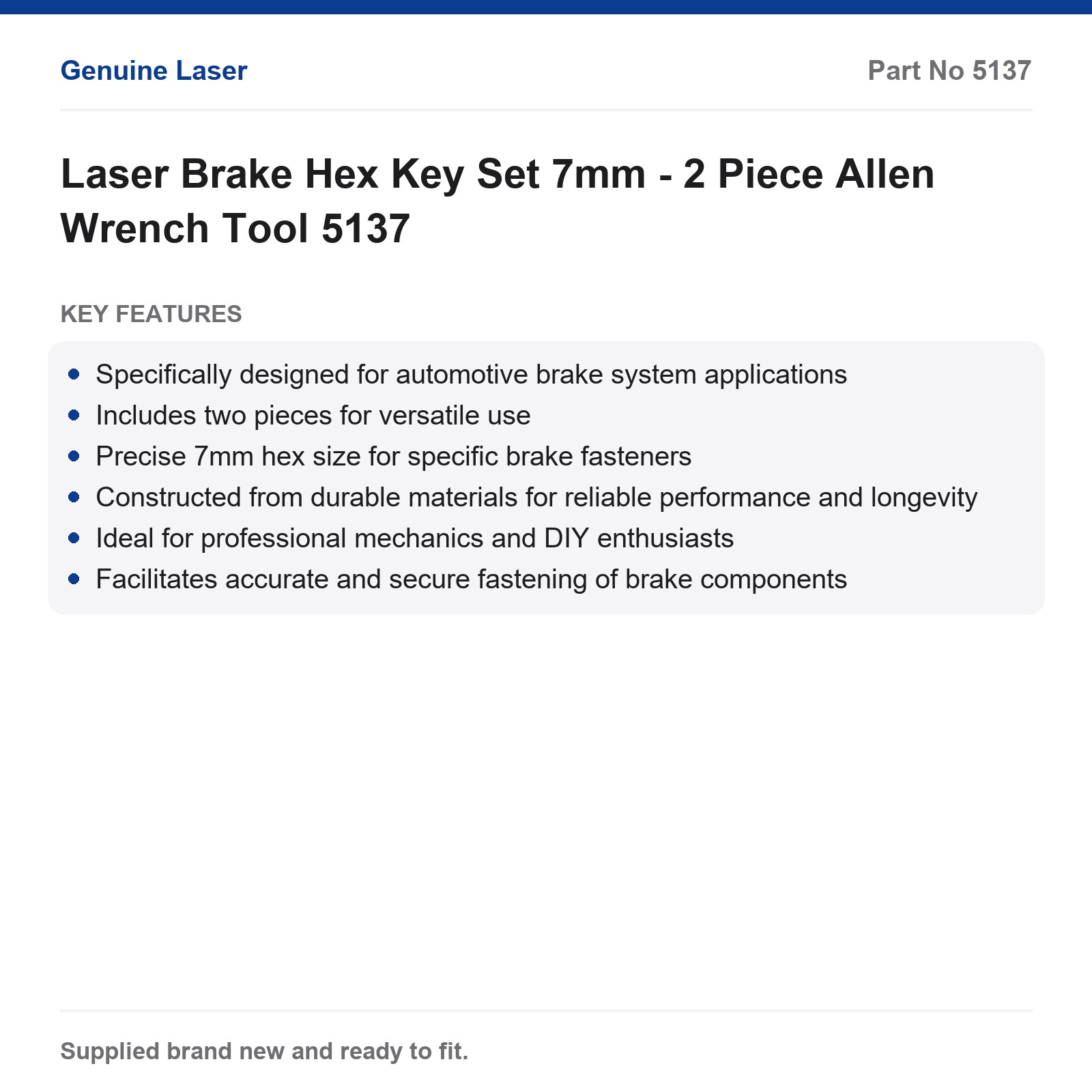 Laser Brake Hex Key Set 7mm - 2 Piece Allen Wrench Tool 5137 - Image 2