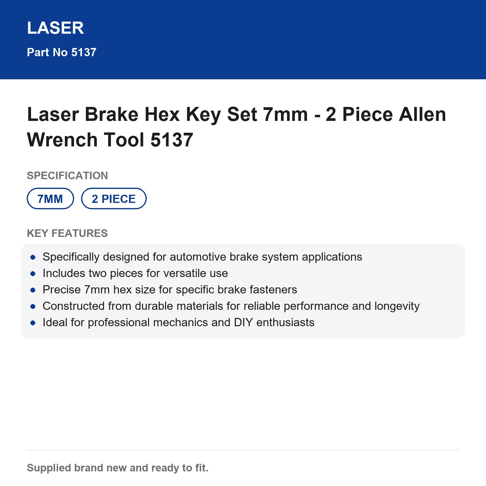 Laser Brake Hex Key Set 7mm - 2 Piece Allen Wrench Tool 5137 - Image 3