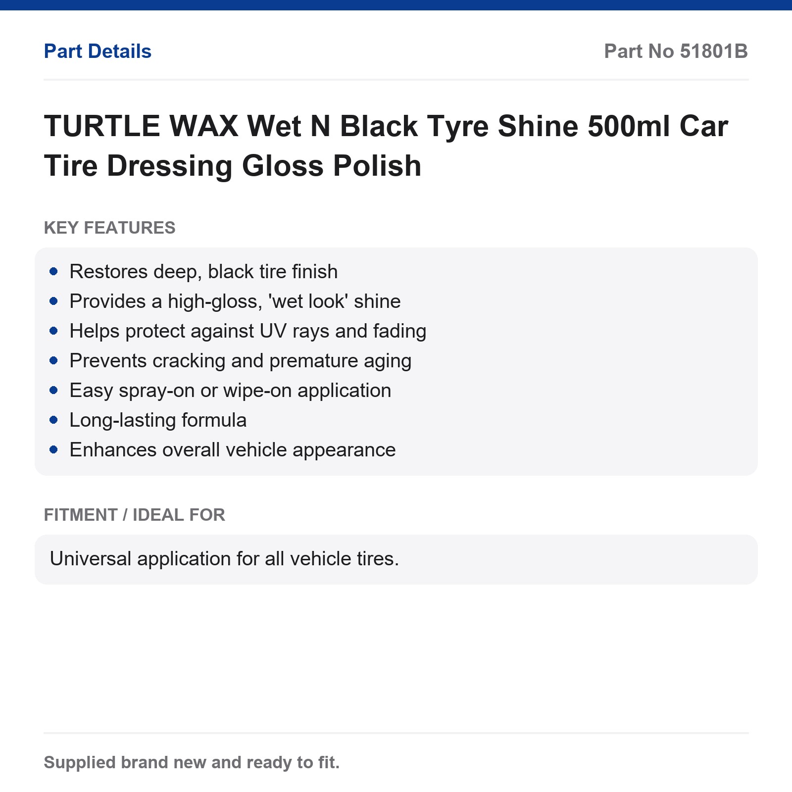 TURTLE WAX Wet N Black Tyre Shine Tire Dressing 500ml Gloss - Image 2