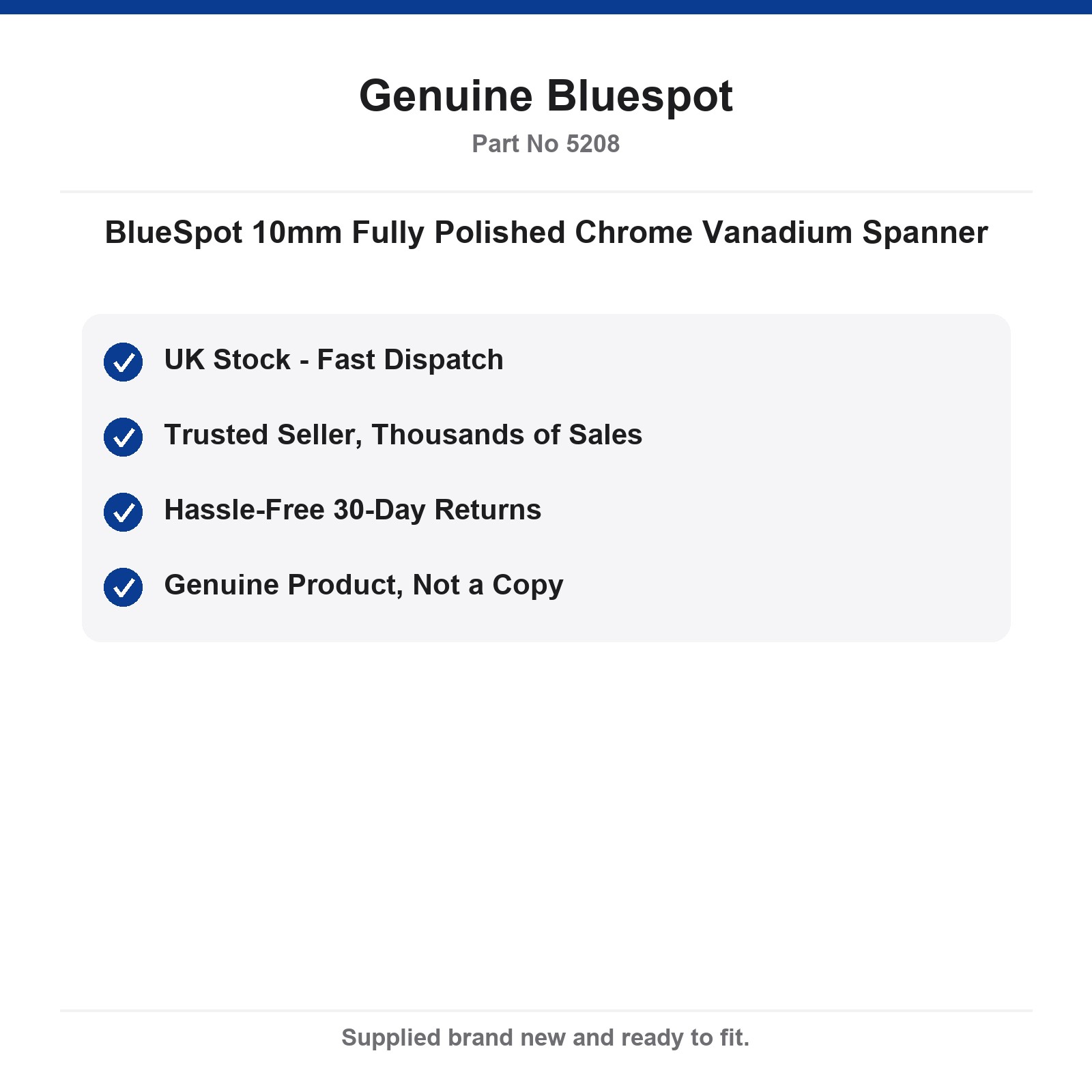 10mm Spanner BlueSpot Chrome Vanadium Fully Polished - Image 4