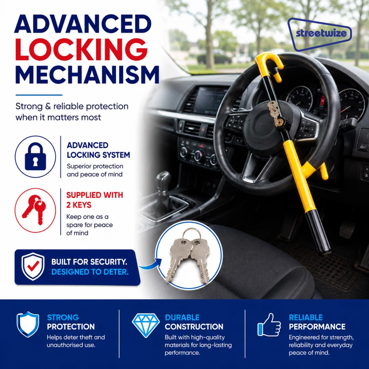 Streetwize Double Hook Steering Wheel Lock Anti Theft Universal Car Van Security - Image 3