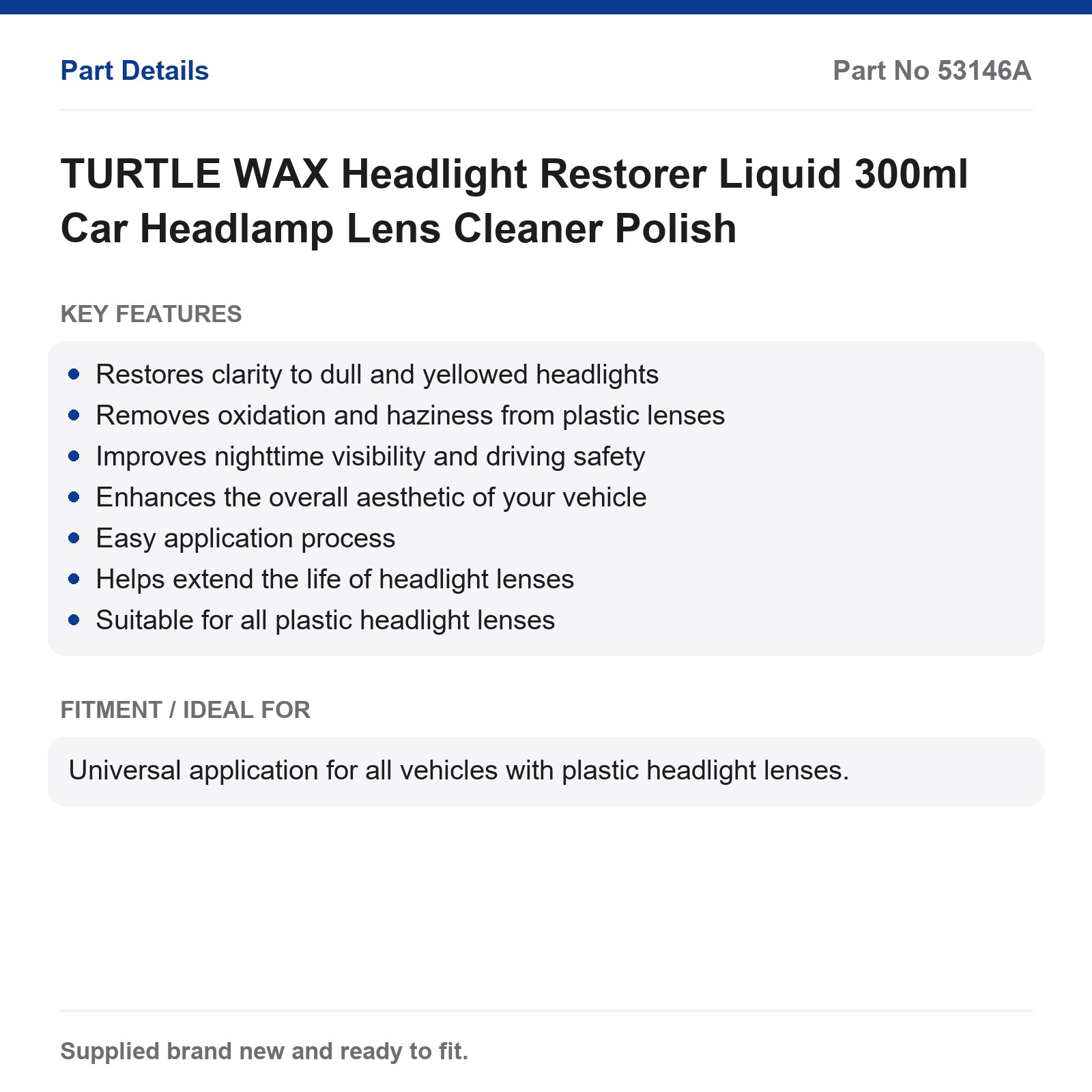 TURTLE WAX Headlight Restorer Liquid 300ml Car Headlamp Lens Cleaner Polish - Image 4