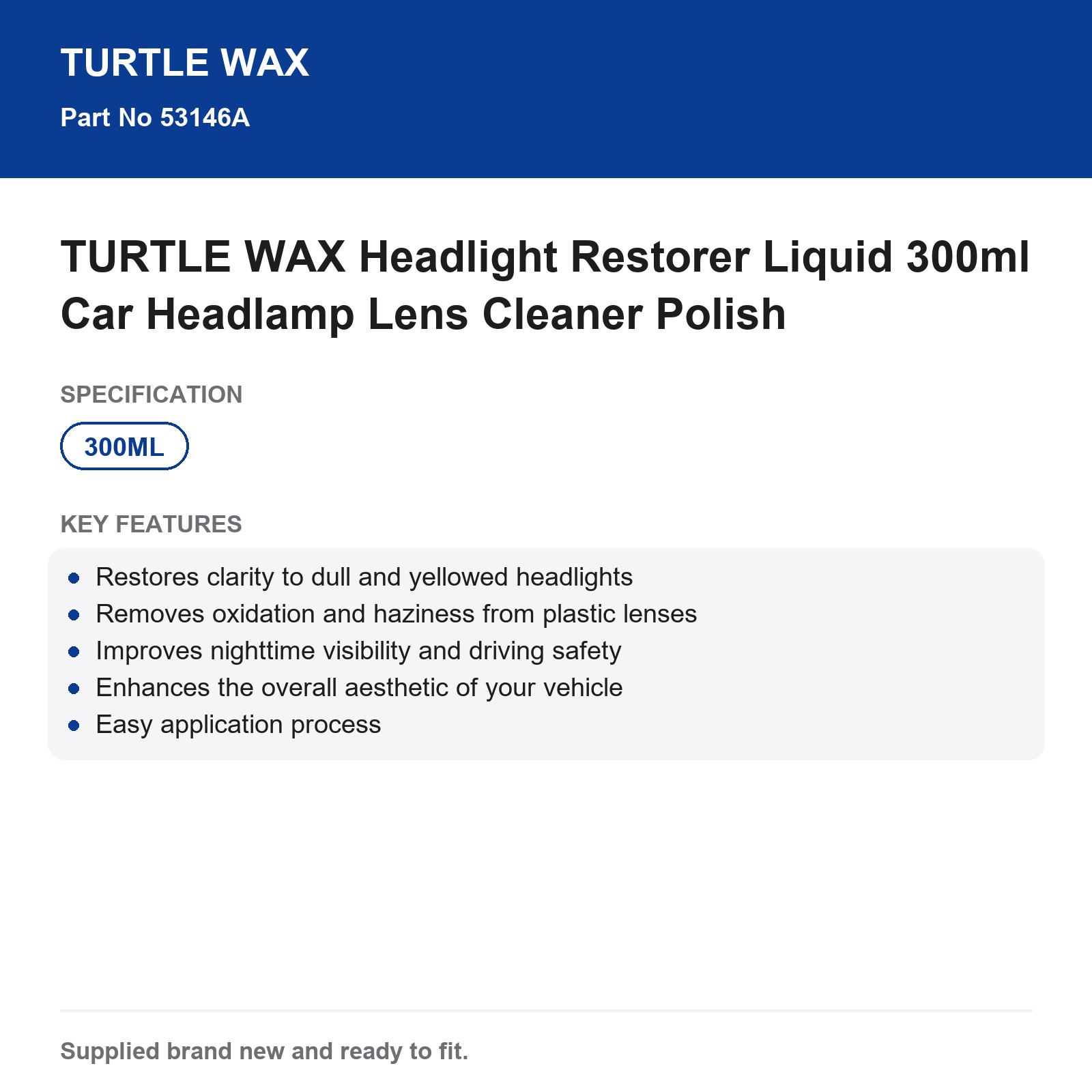 TURTLE WAX Headlight Restorer Liquid 300ml Car Headlamp Lens Cleaner Polish - Image 5